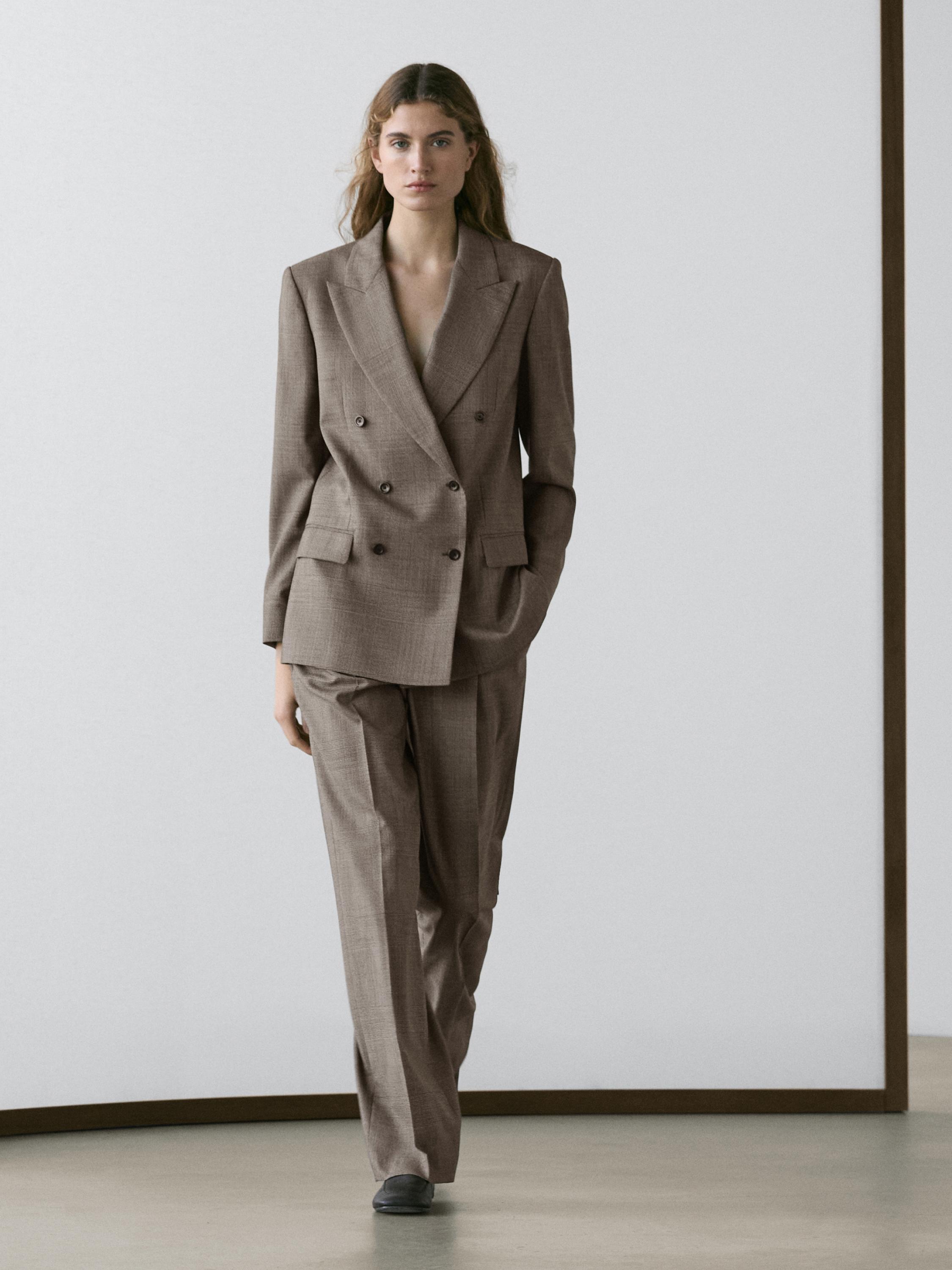 Check wool suit trousers — BEIGE