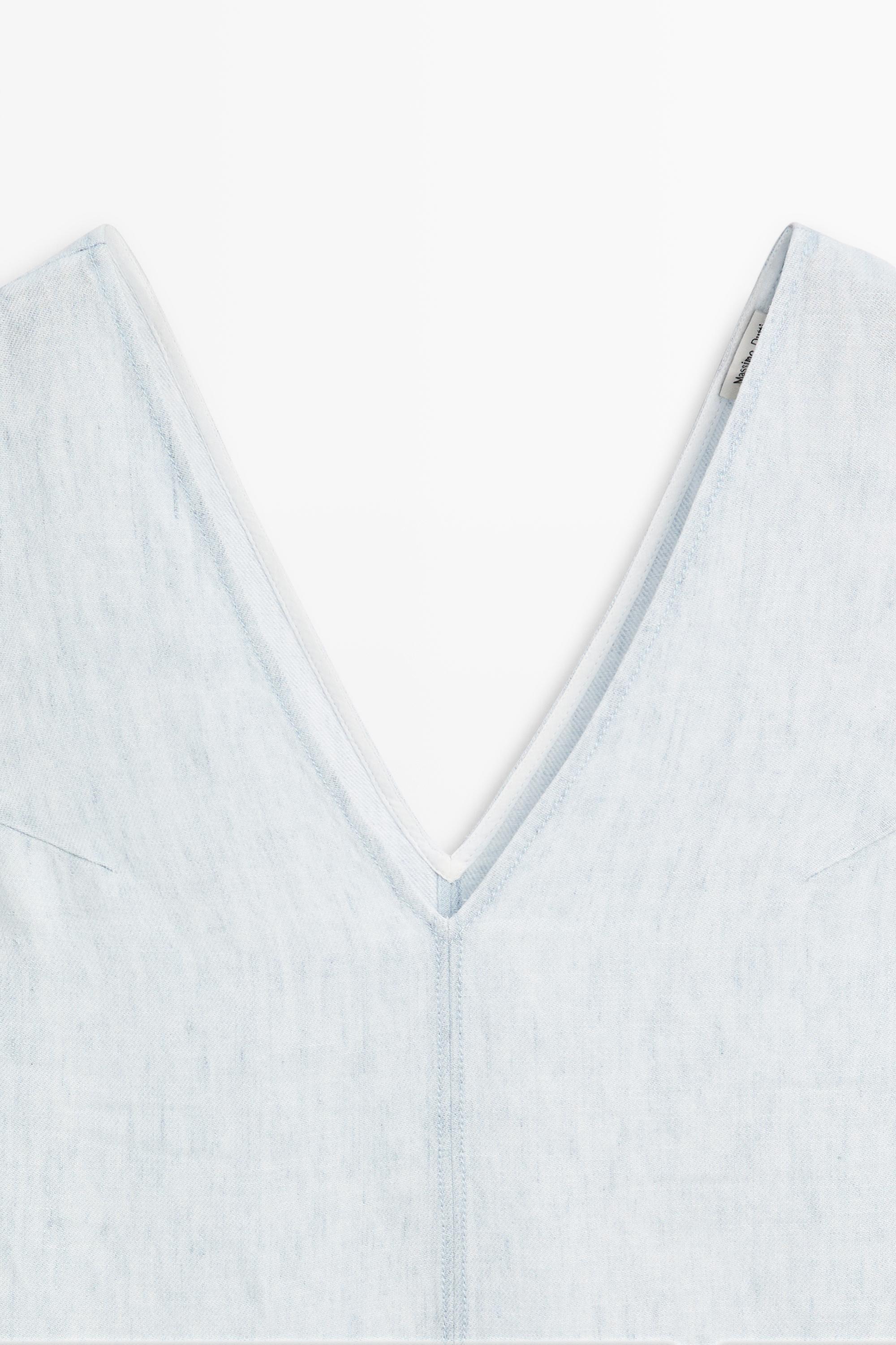 100% Linen Midi Dress - STUDIO — Light Blue