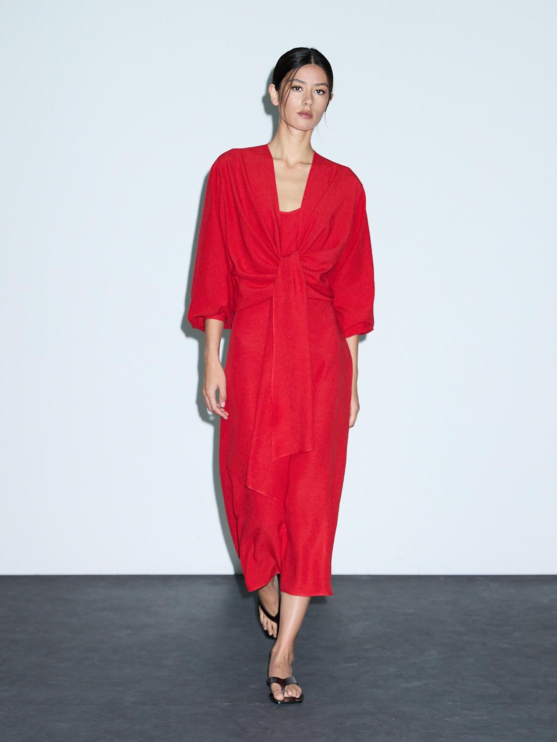 Long dress with tied neckline