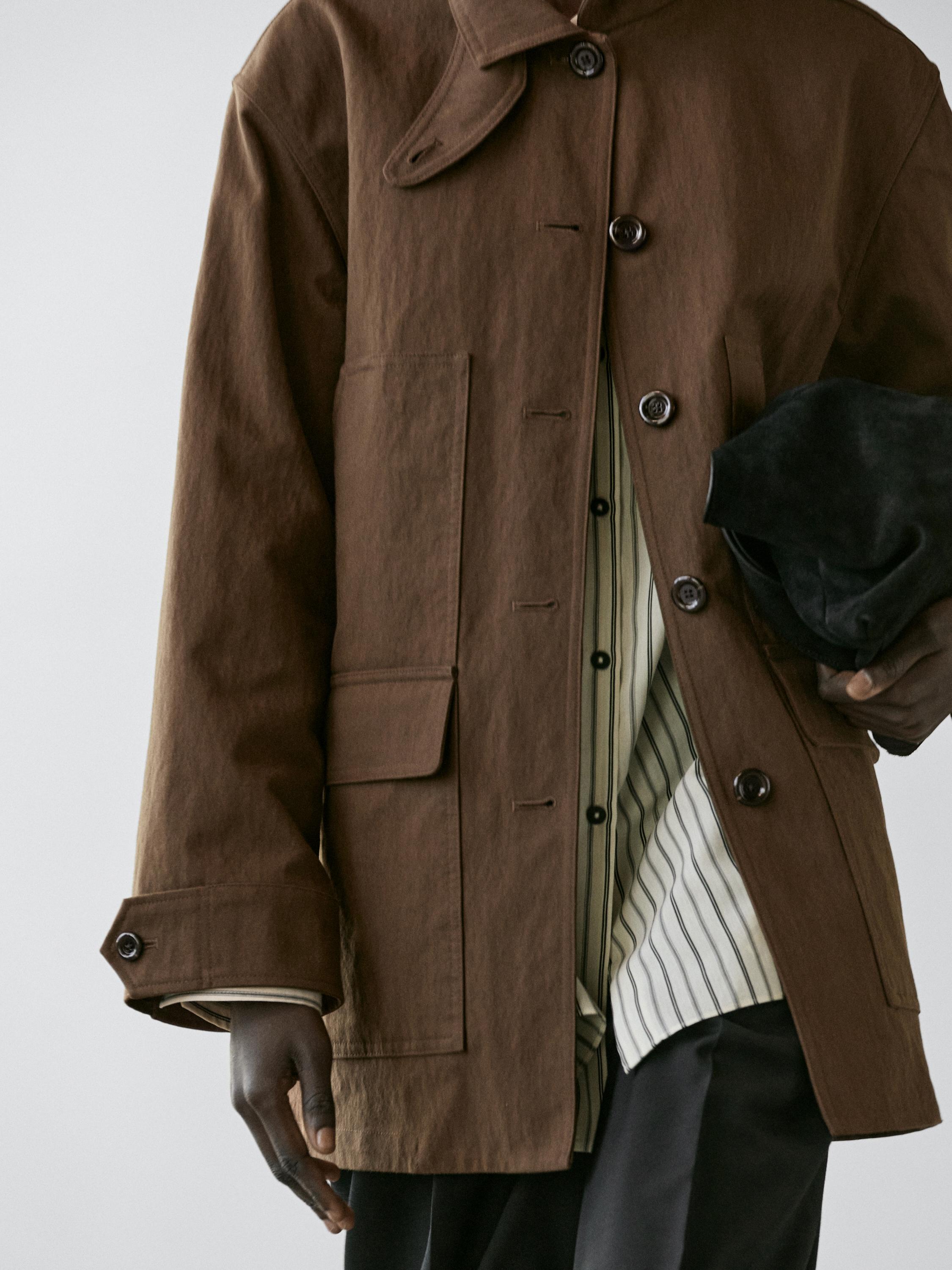 Cotton blend jacket with pockets — BROWN