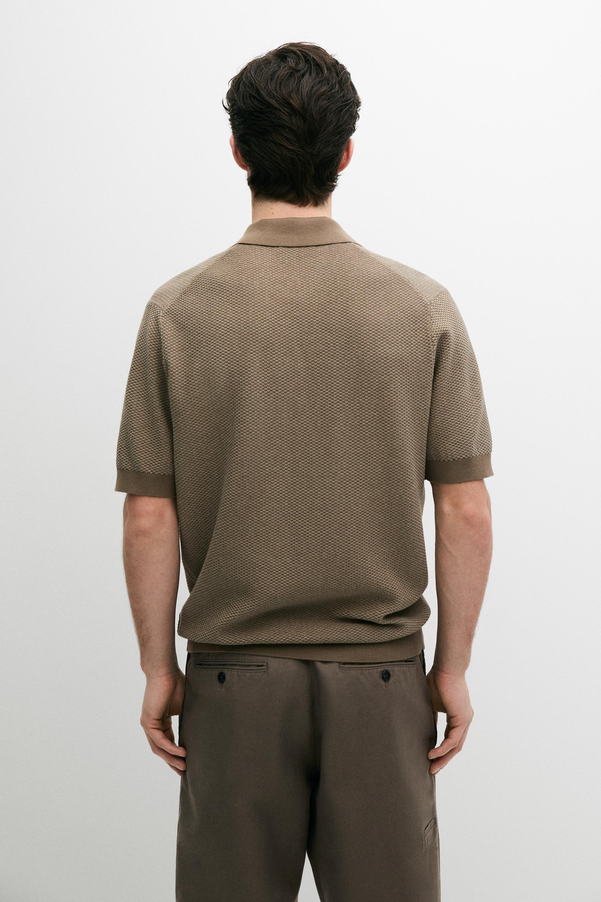 100% cotton textured knit polo sweater — MOLE BROWN