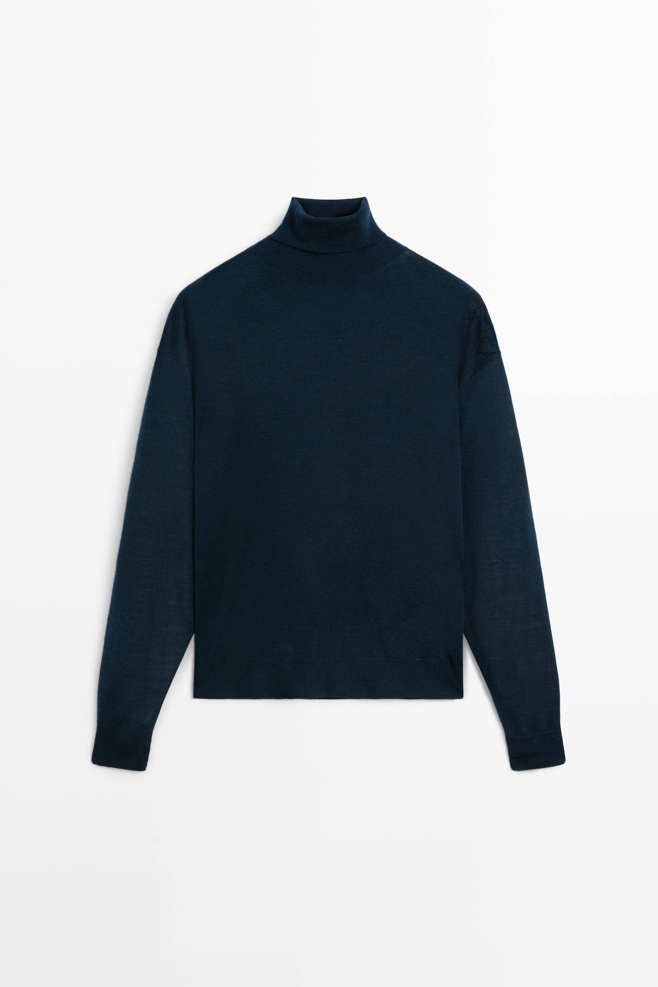 100% wool turtleneck knit sweater — BLUE