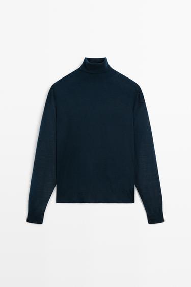 100% wool turtleneck knit sweater — BLUE 2