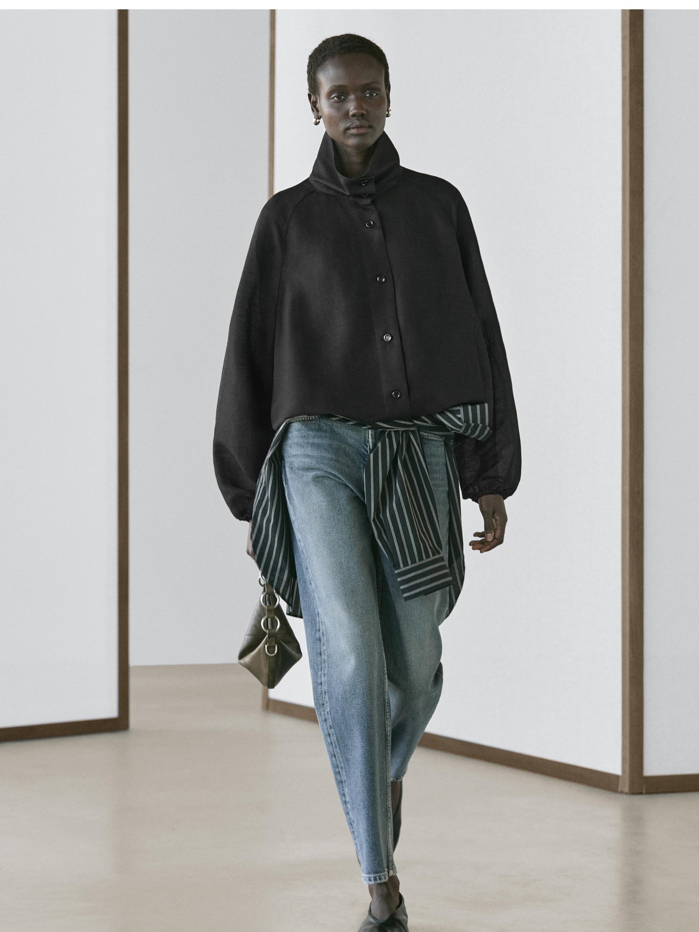 Linen and silk bomber jacket — BLACK