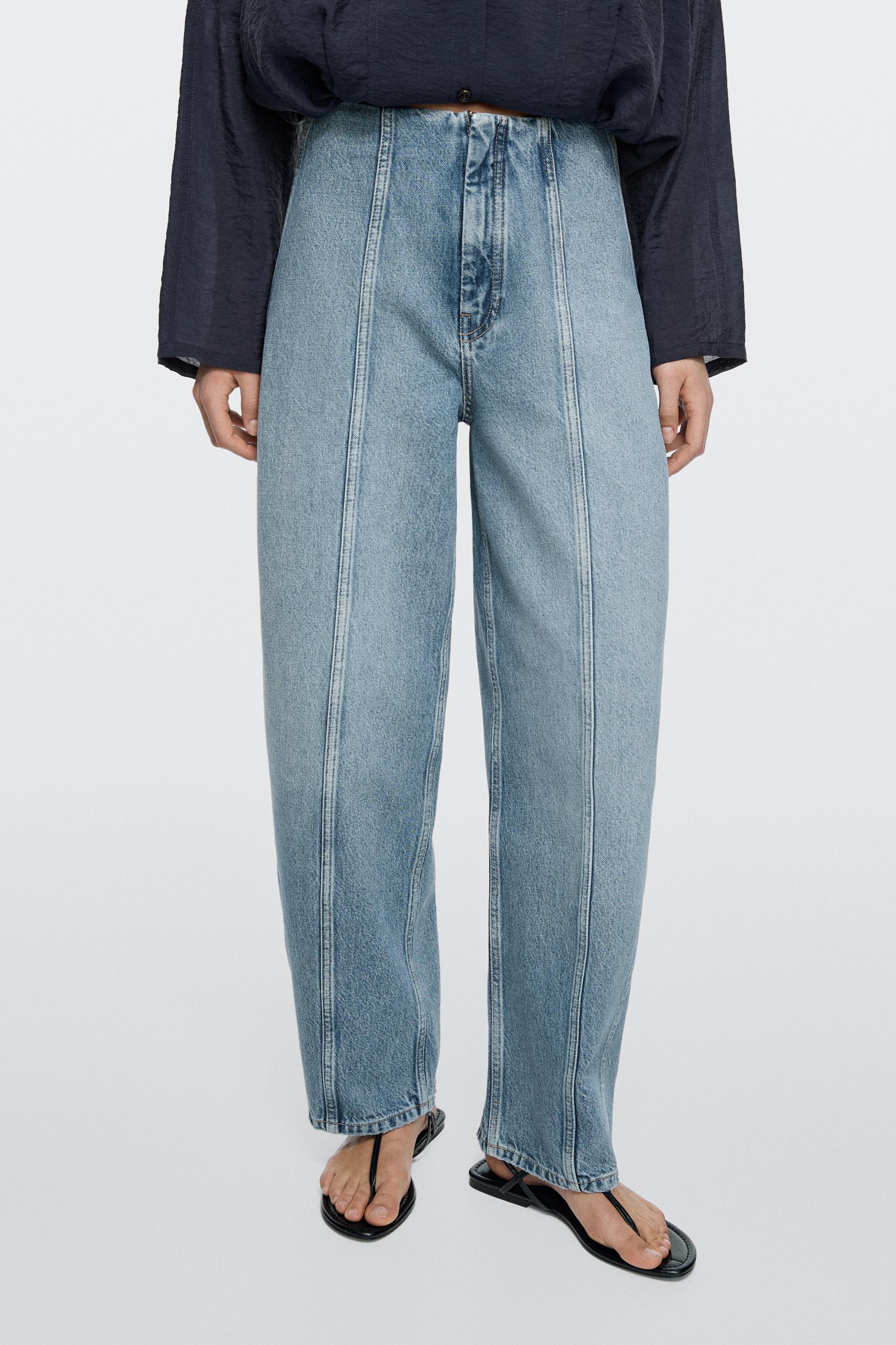 Barrel fit jeans with seam details — Light Blue