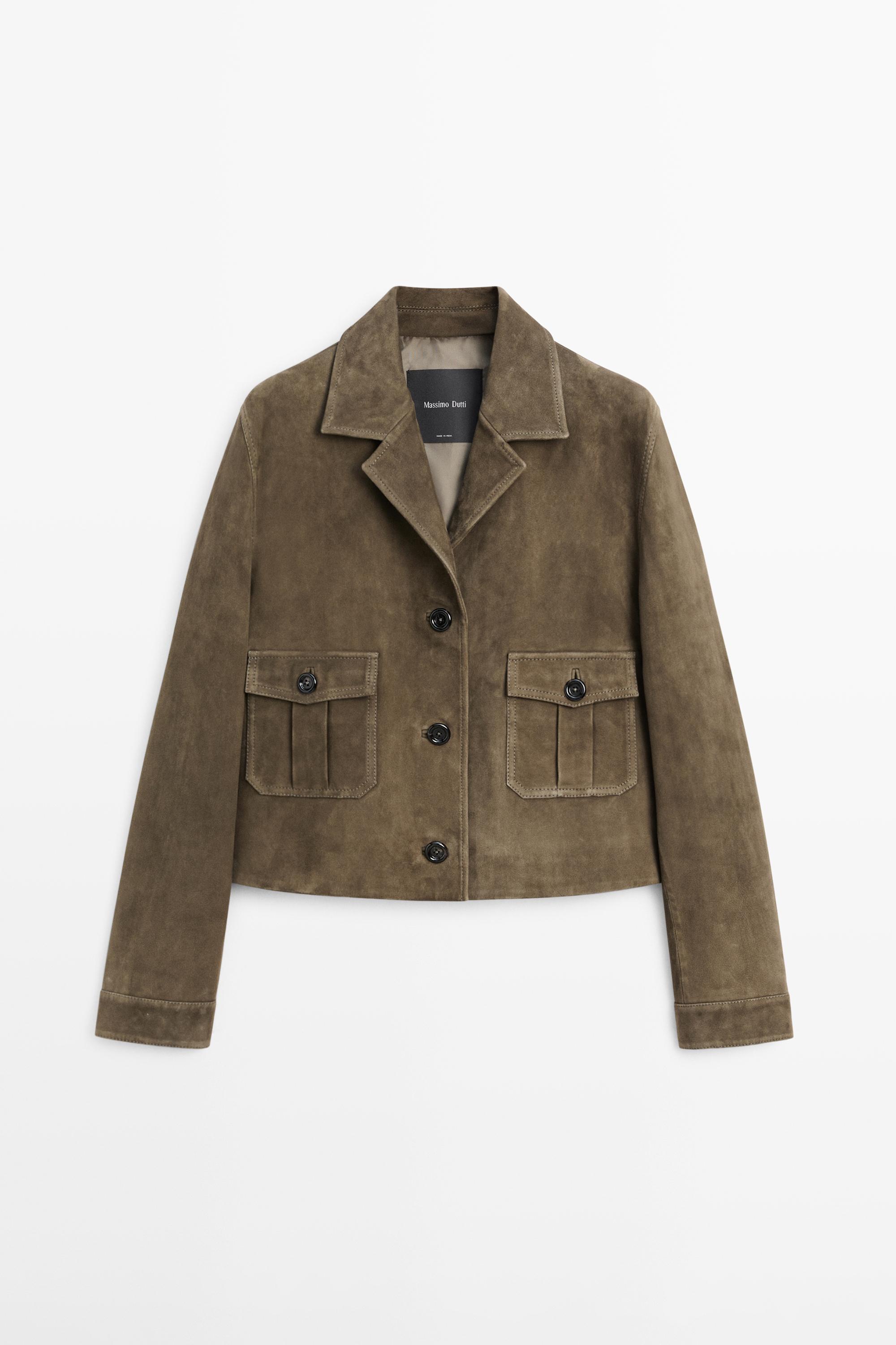 Short suede leather jacket — KHAKI