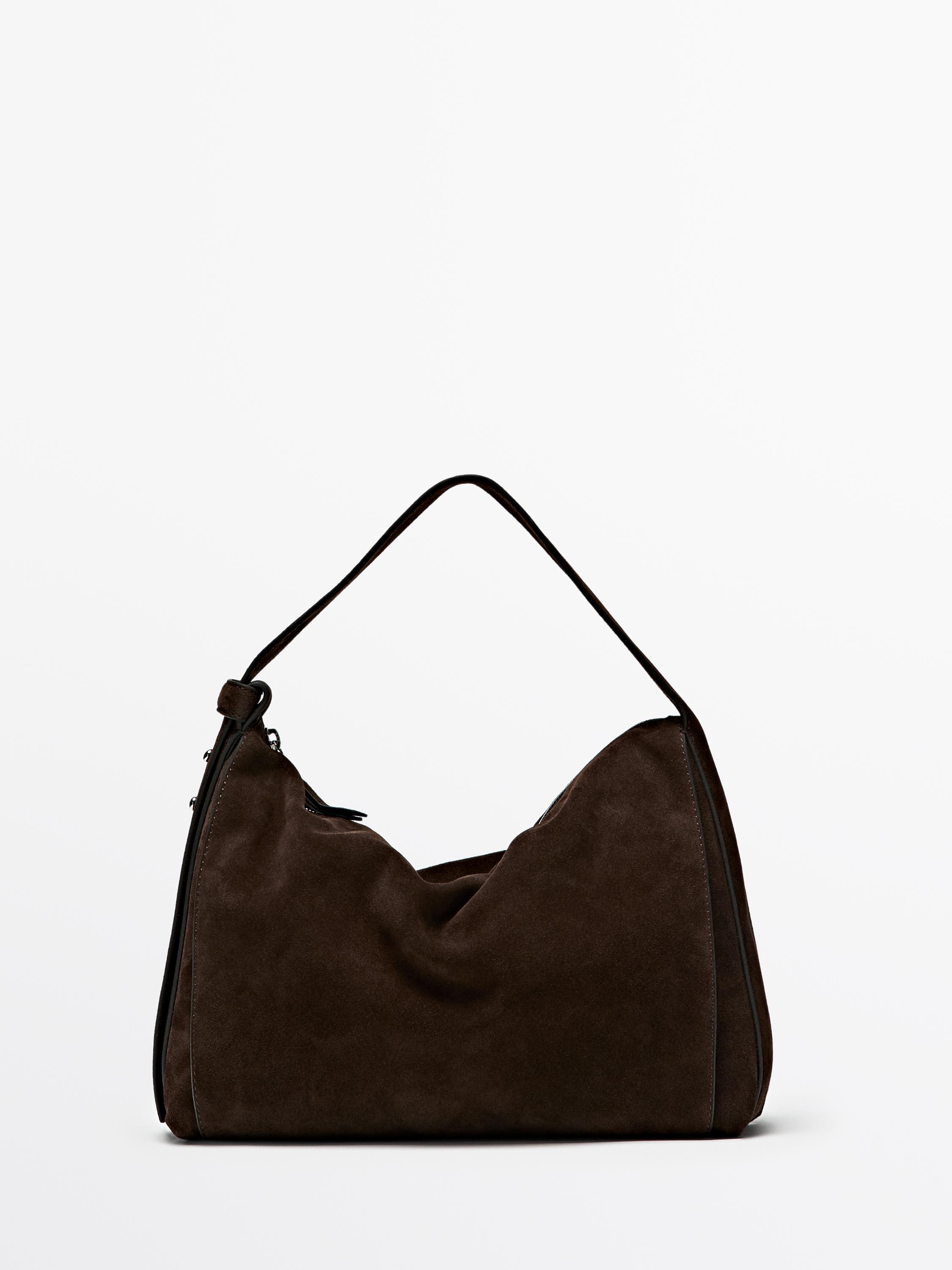 Grand sac porté épaule en croûte de cuir