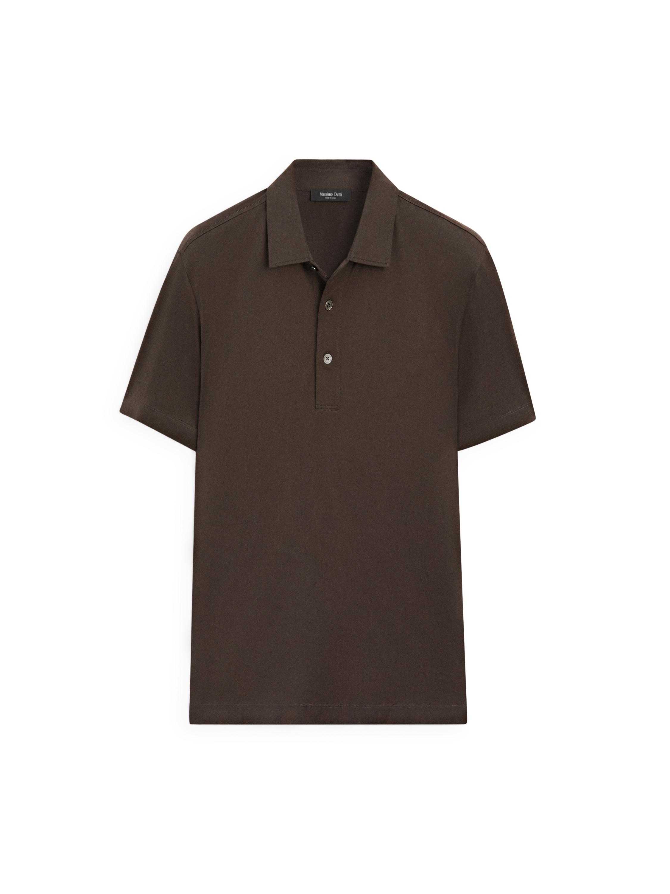 Cotton blend short sleeve polo shirt — Chocolate