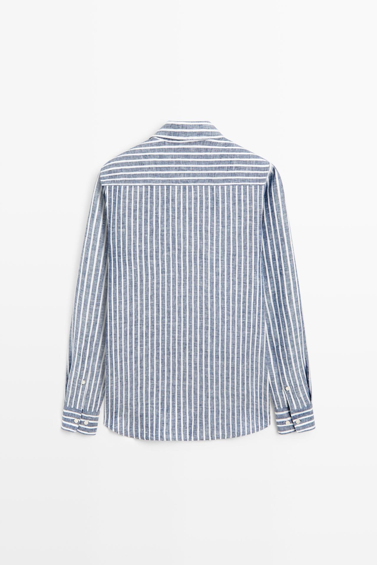 Regular fit striped 100% linen shirt — BLUE