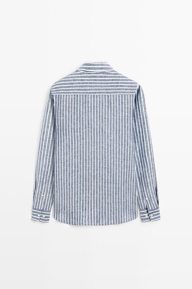 Regular fit striped 100% linen shirt — BLUE 6