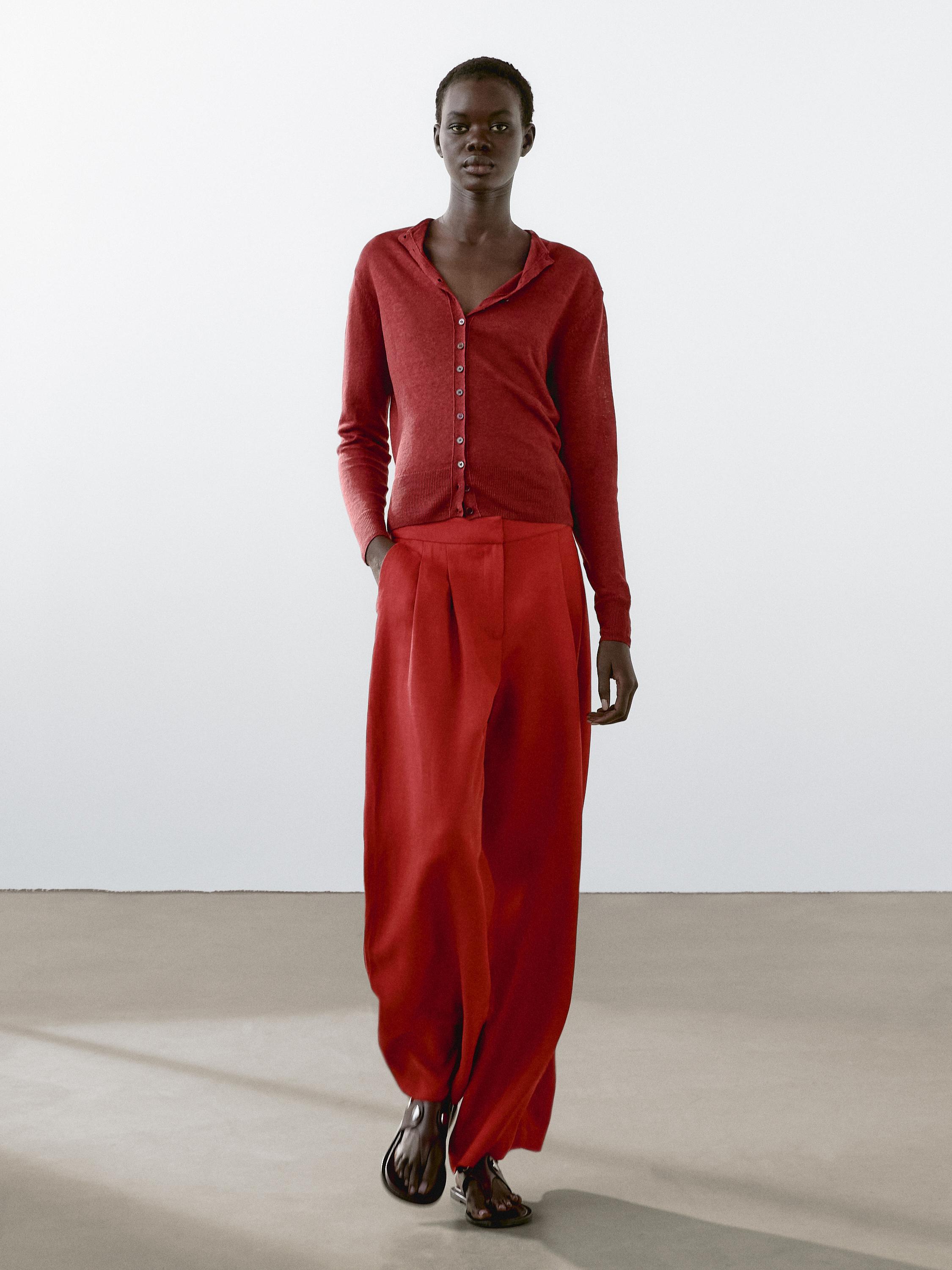 كارديغان كتان 100% بأكمام طويلة