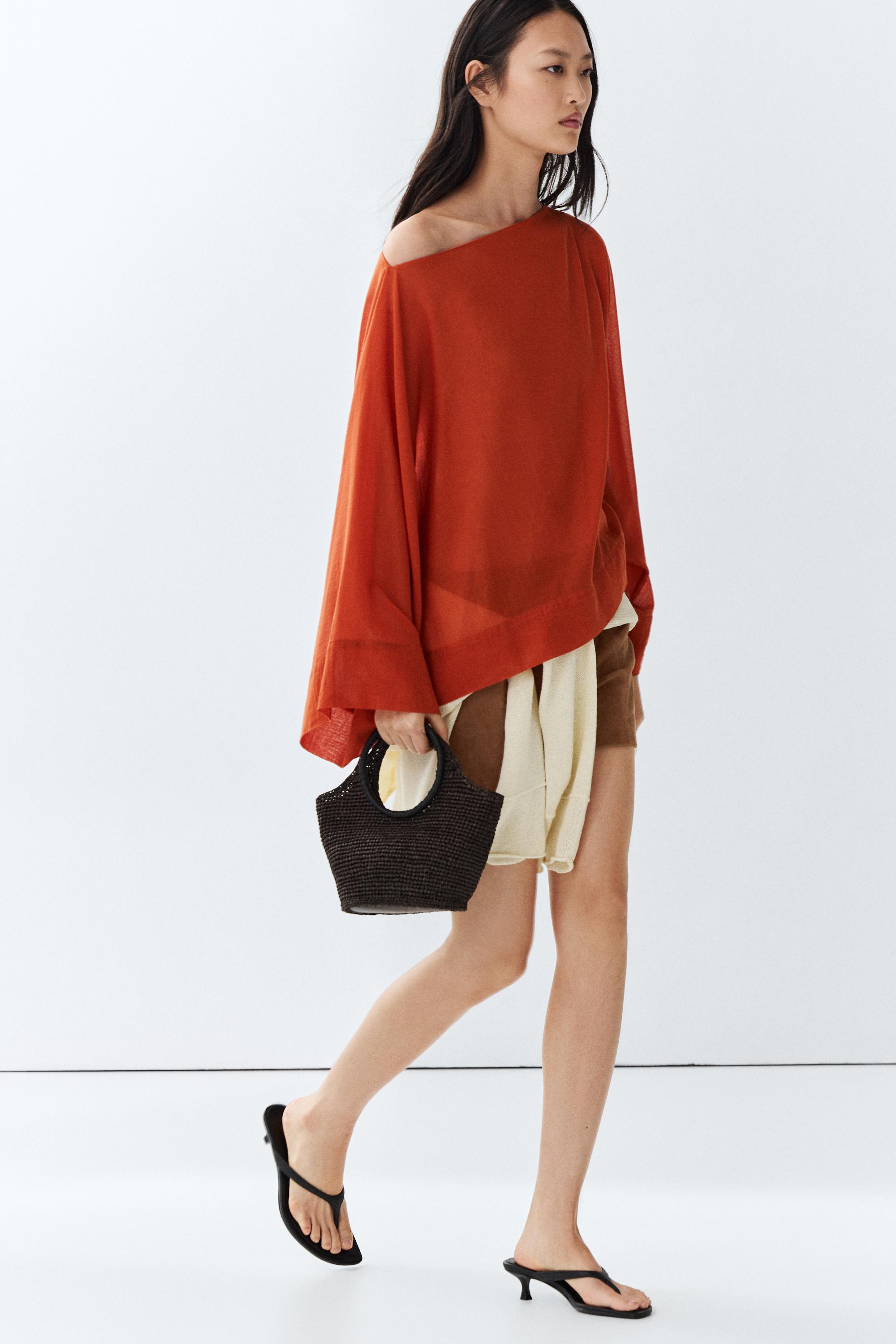 Flowing 100% cotton shirt with voluminous sleeves — BURNT ORANGE