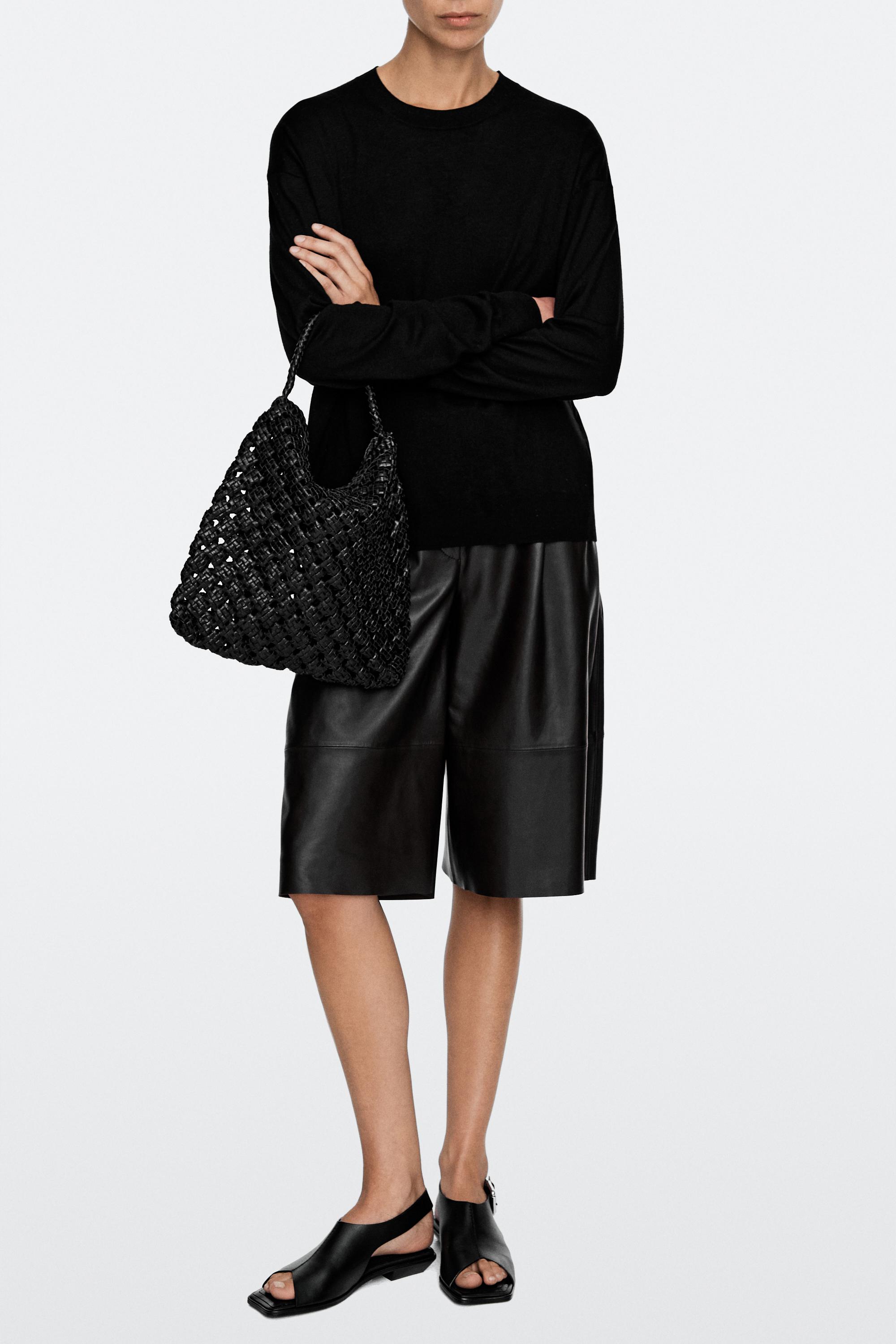 Medium braided nappa leather bag — BLACK