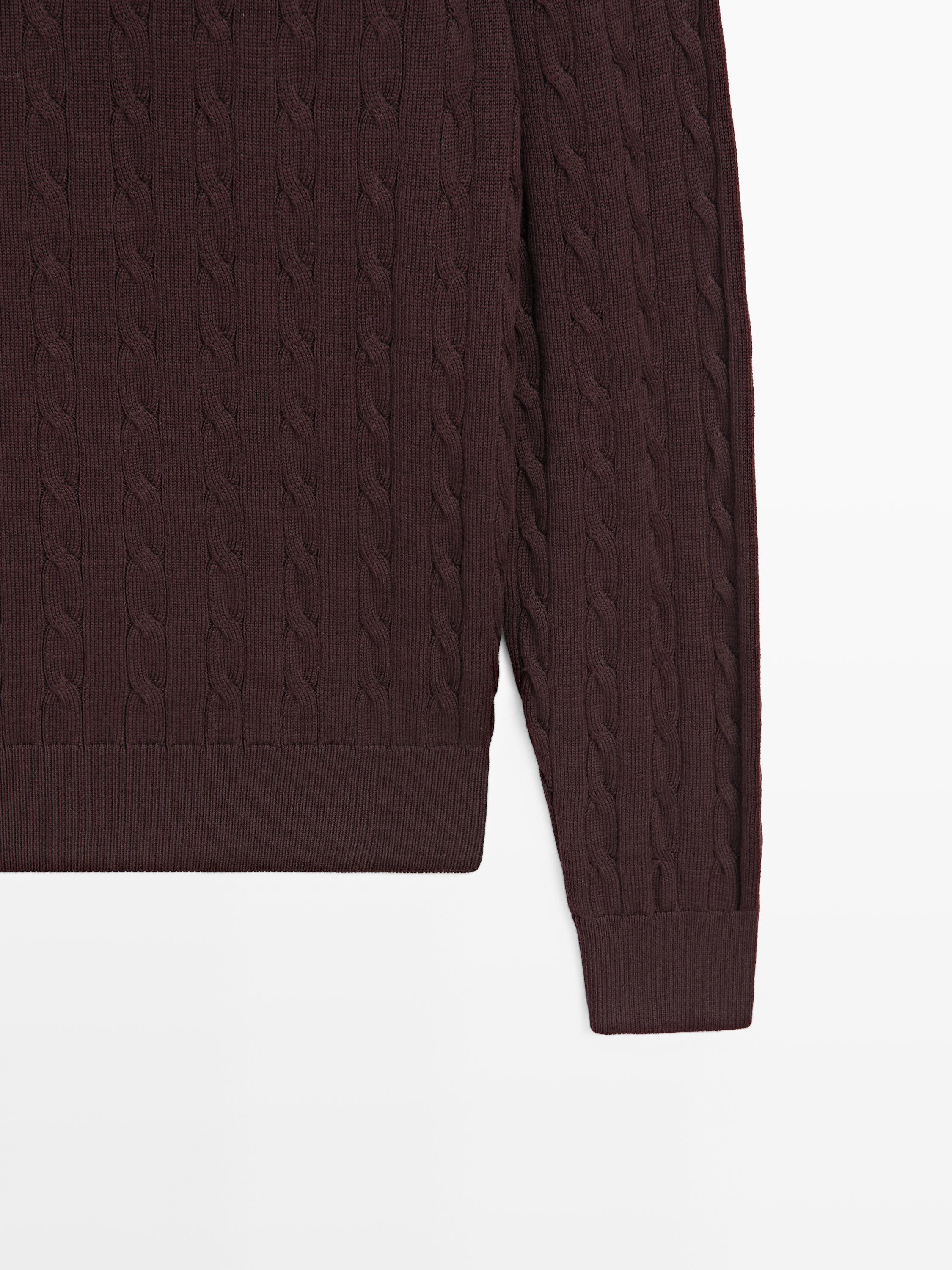 100% cotton cable-knit sweater — BURGUNDY