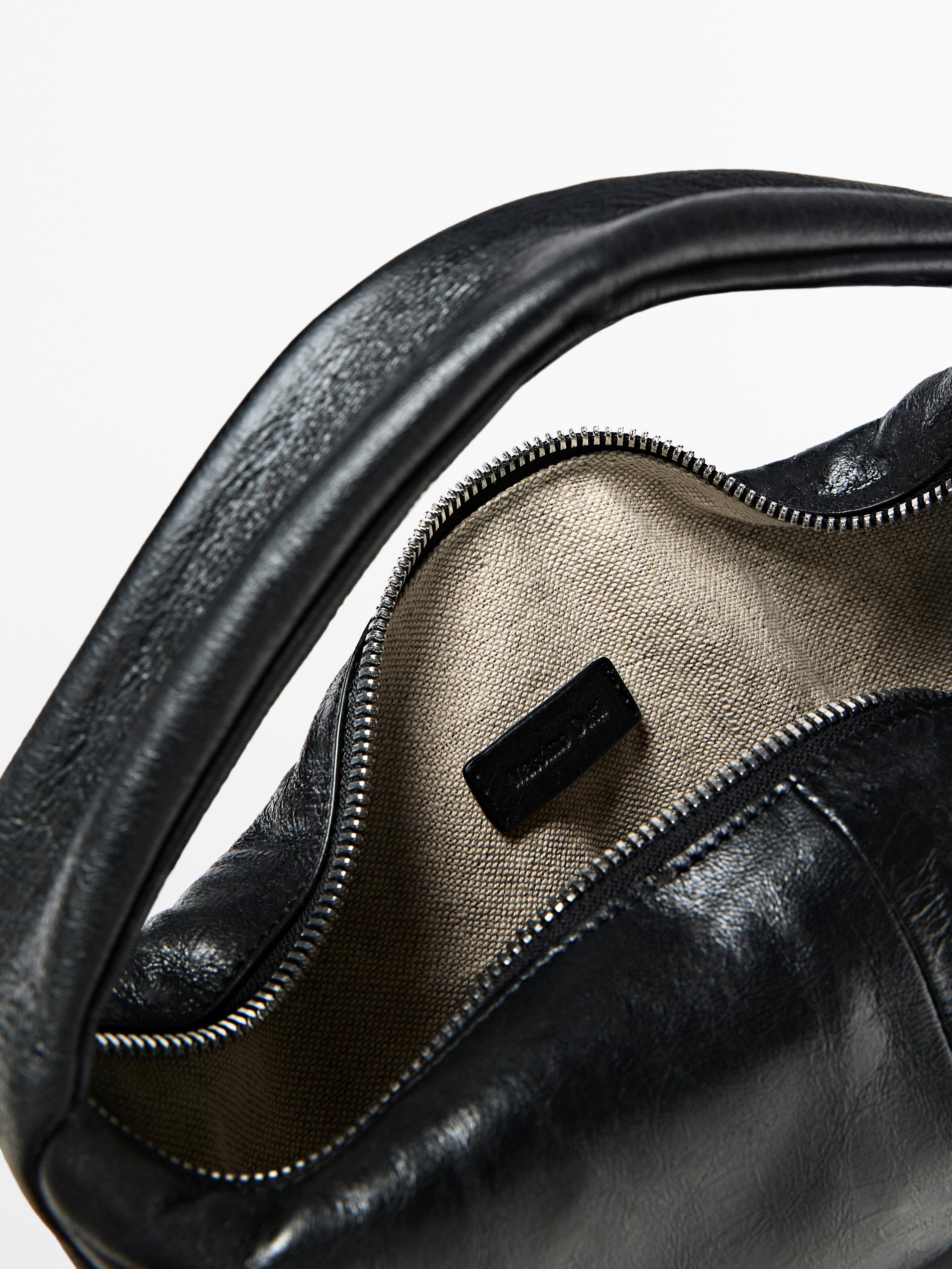 Mini nappa leather half-moon bag — BLACK