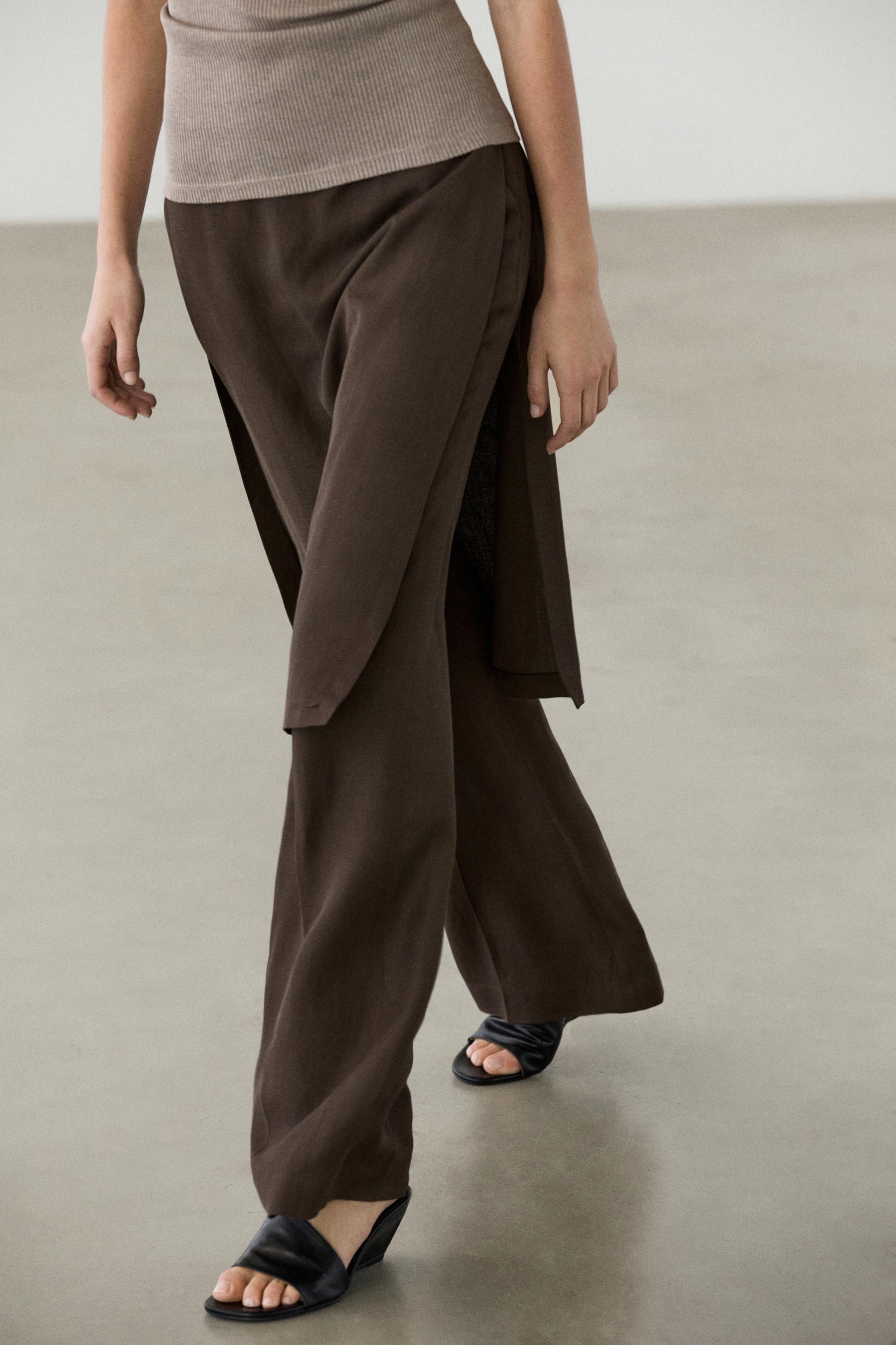 Flowing trousers with skirt detail — Chocolate