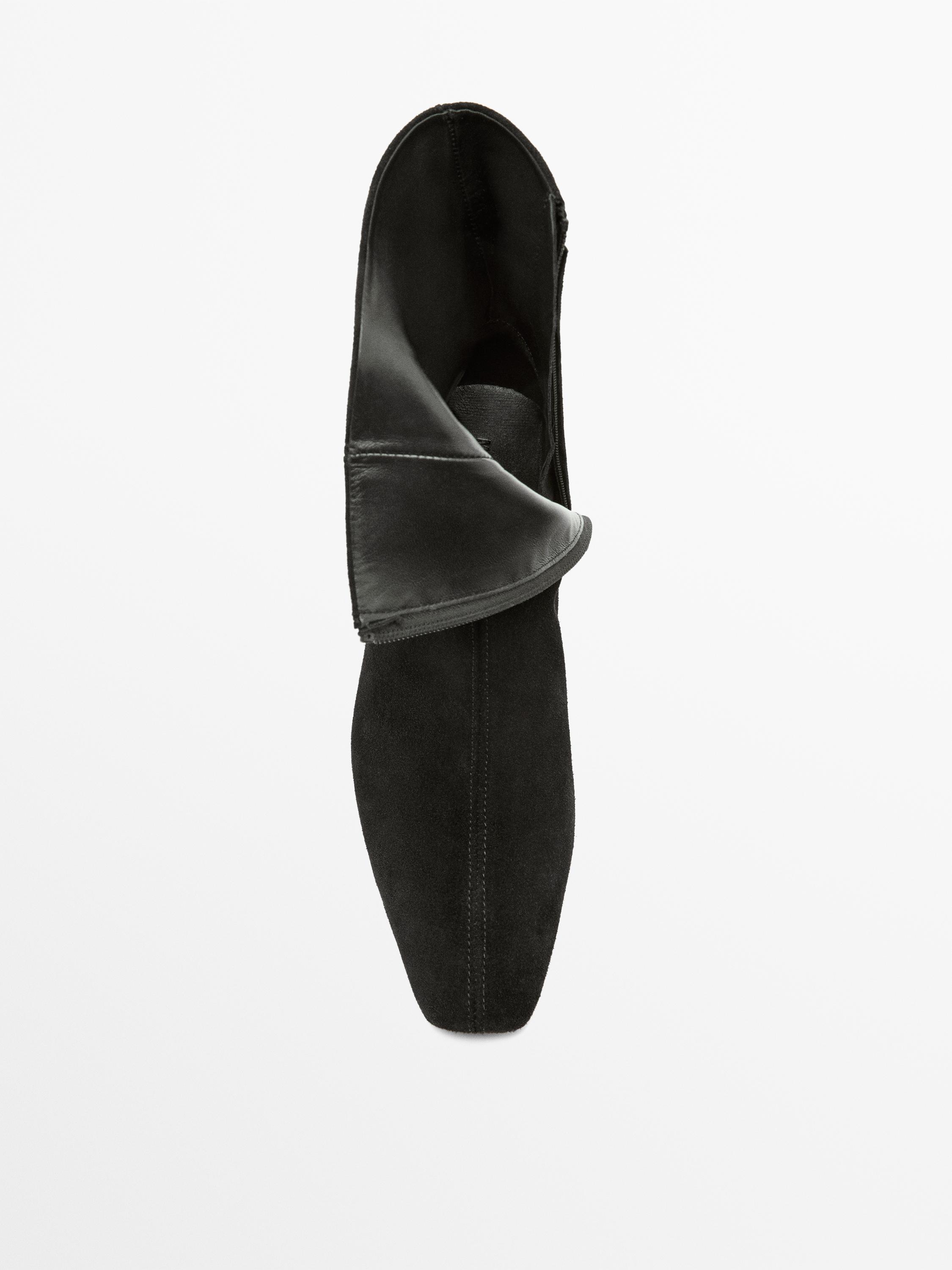 Split leather wedge ankle boots — BLACK