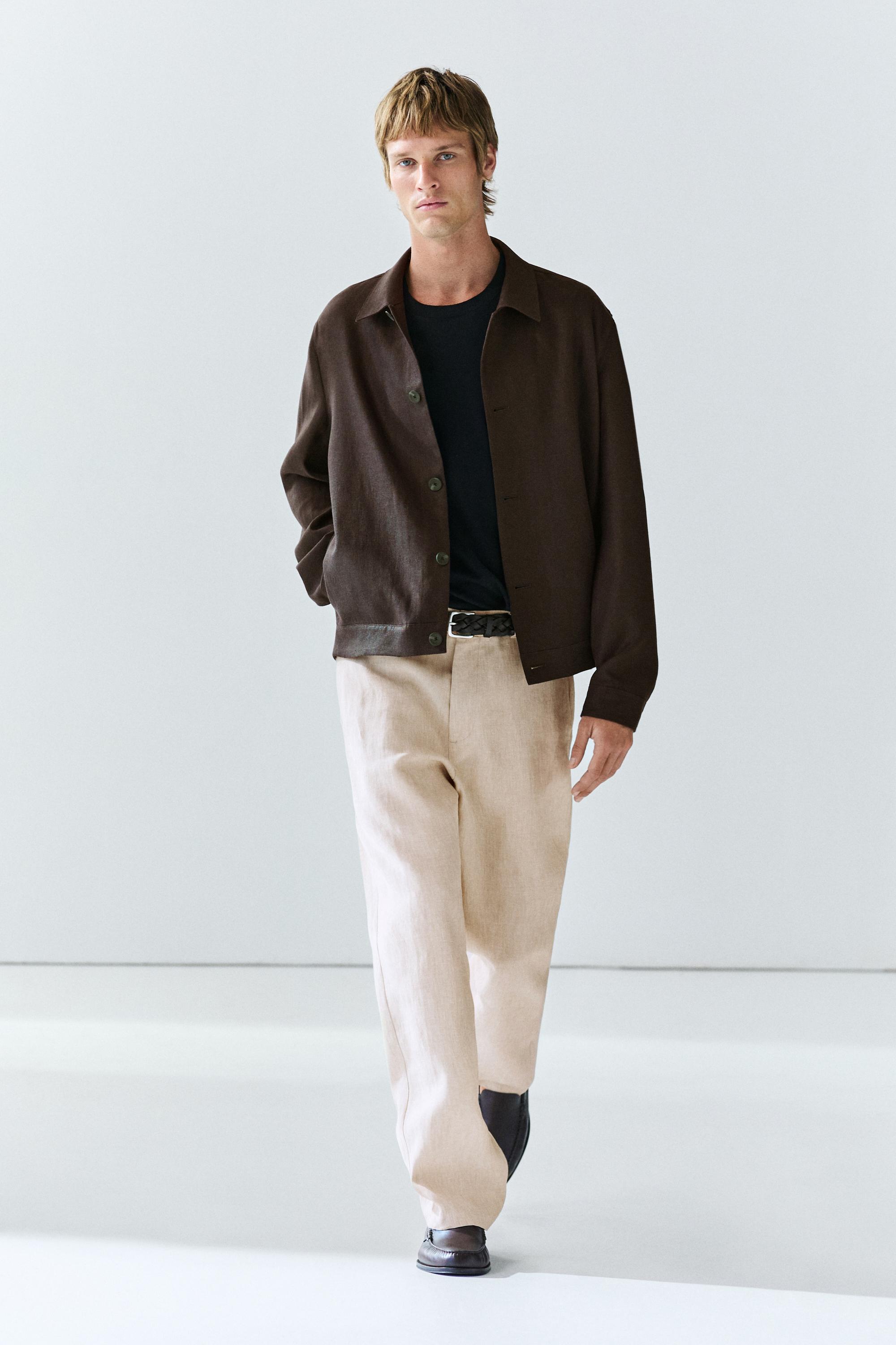 100% linen total look overshirt — BROWN
