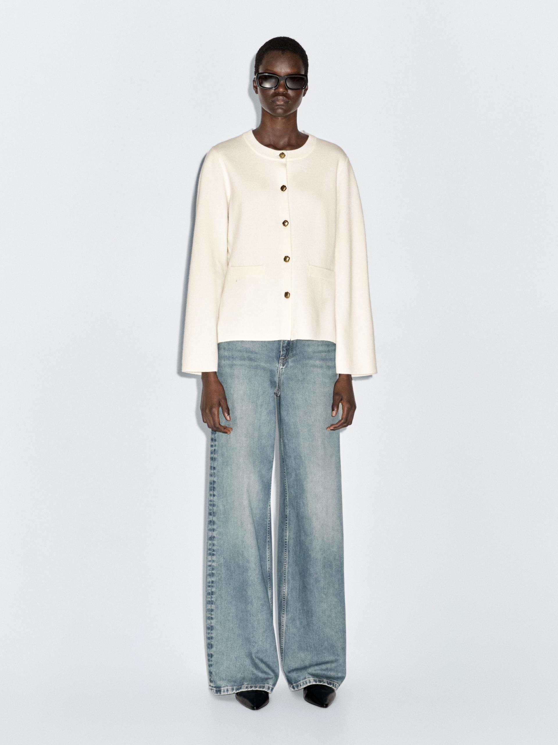 Cardigan De Malha 100% Fazenda - Cru - M - Massimo Dutti - Mulher