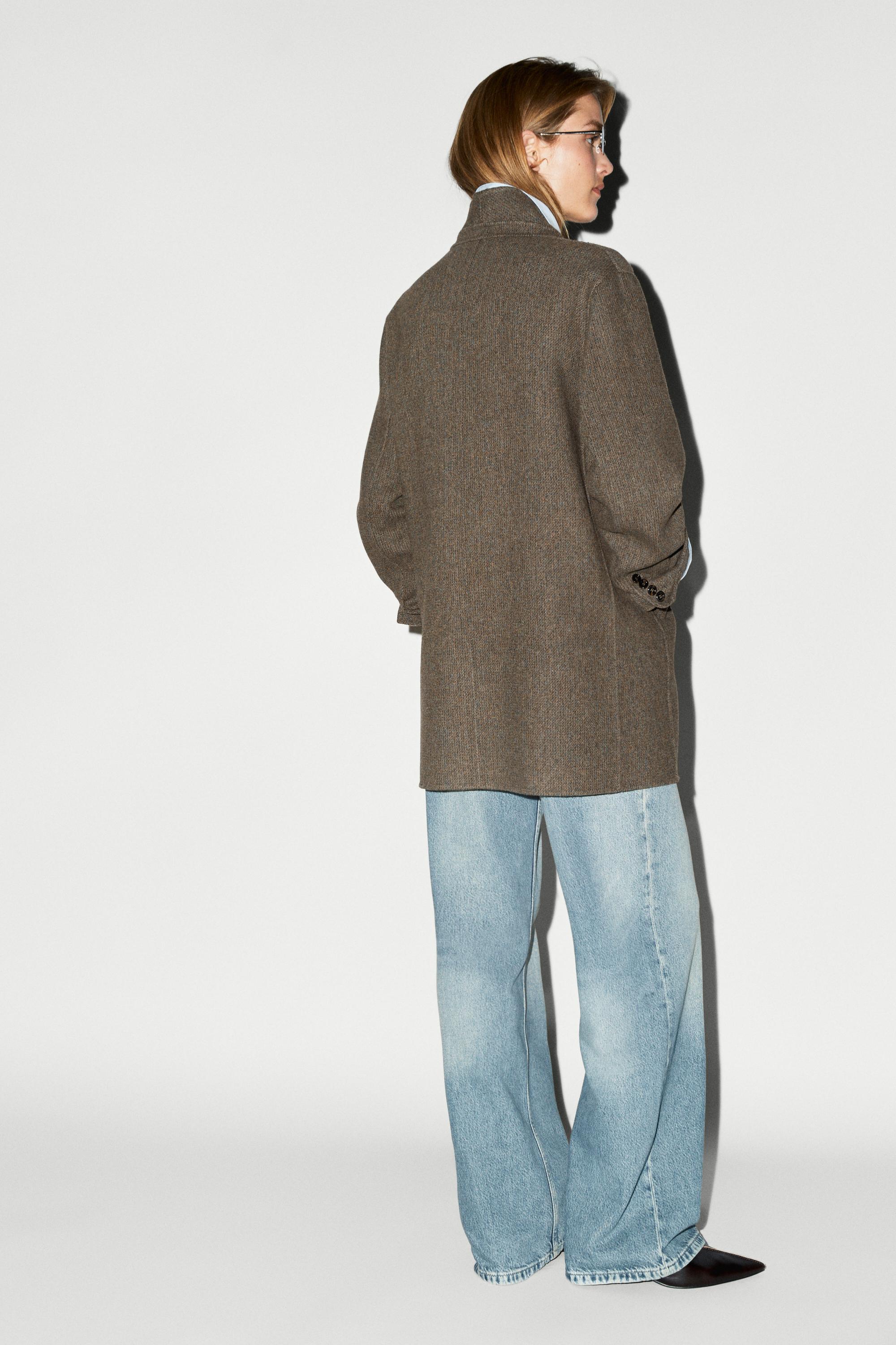 Mid-length double-breasted coat with button detail — BROWN