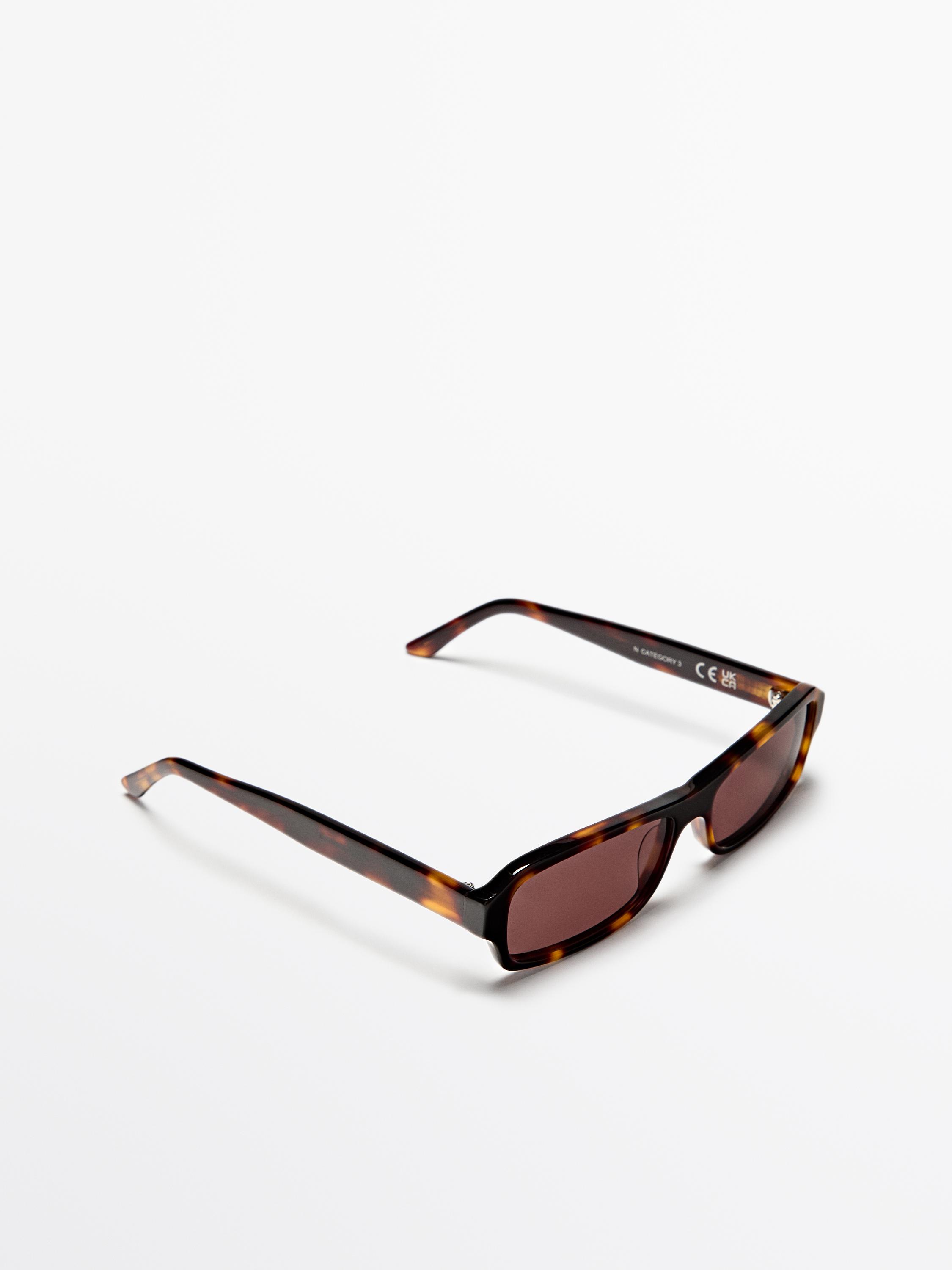 Rectangular tortoiseshell-effect sunglasses — BROWN