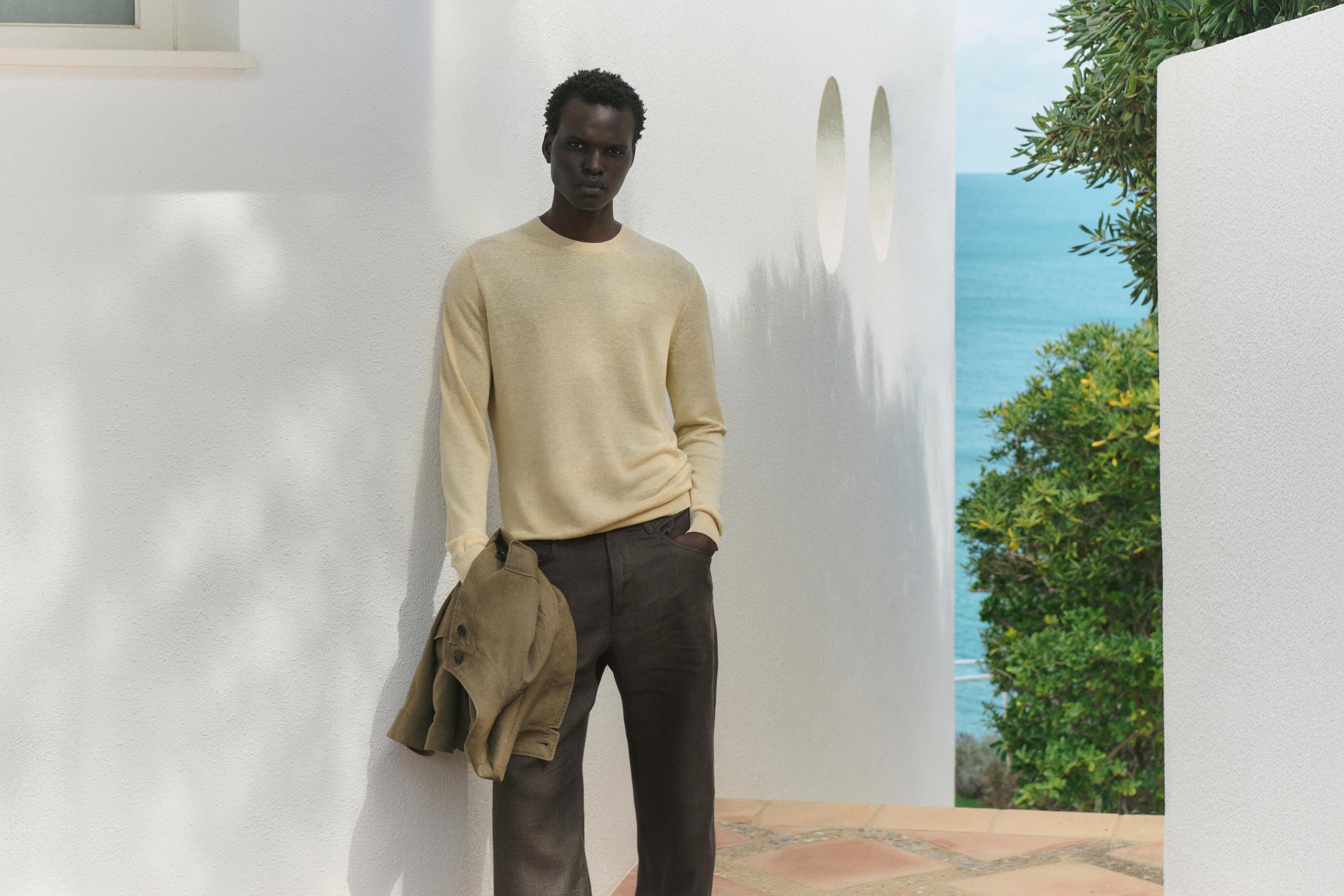 100% linen knit crew neck sweater — Vanilla
