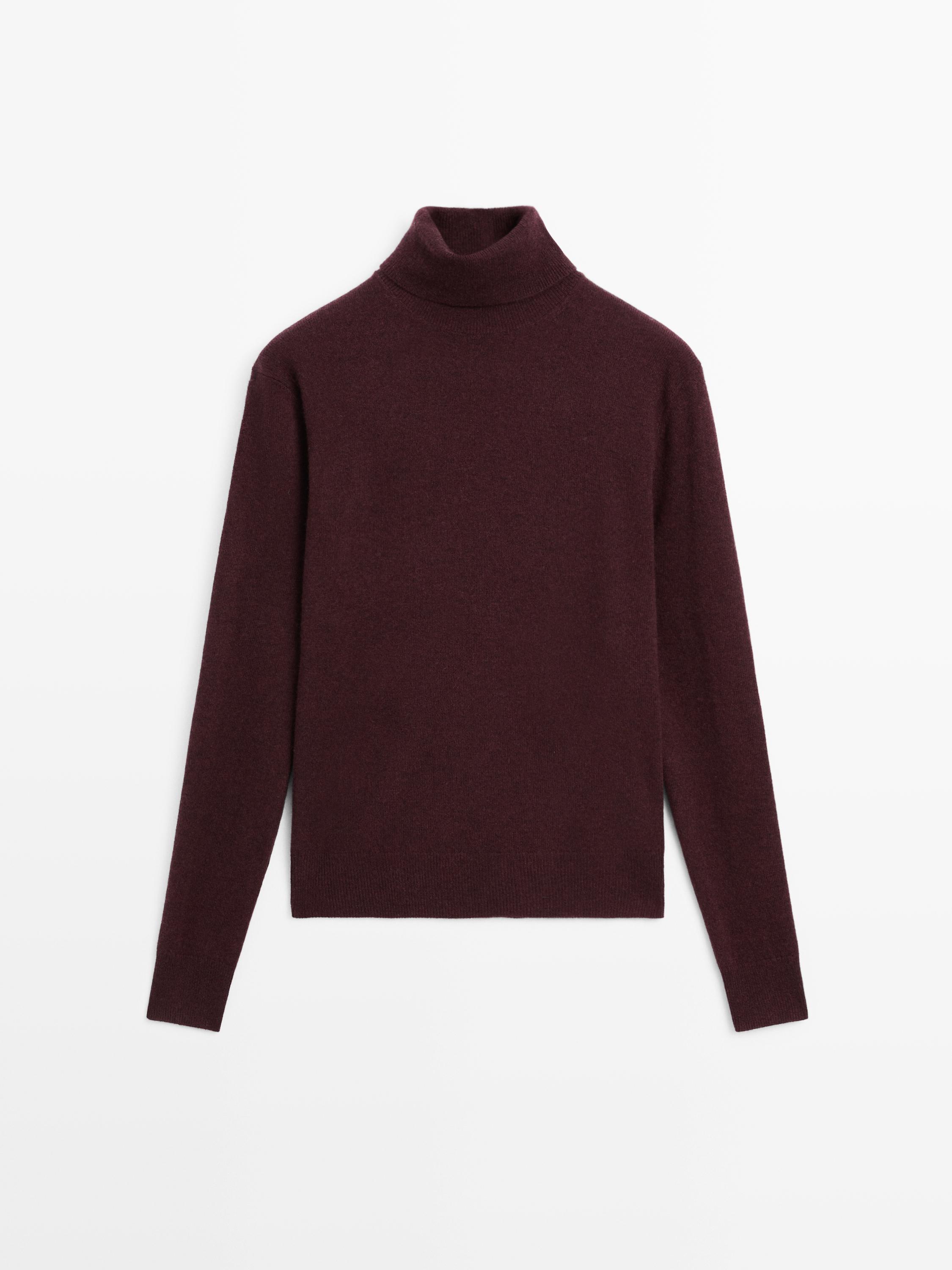 Wool blend knit sweater with high neck