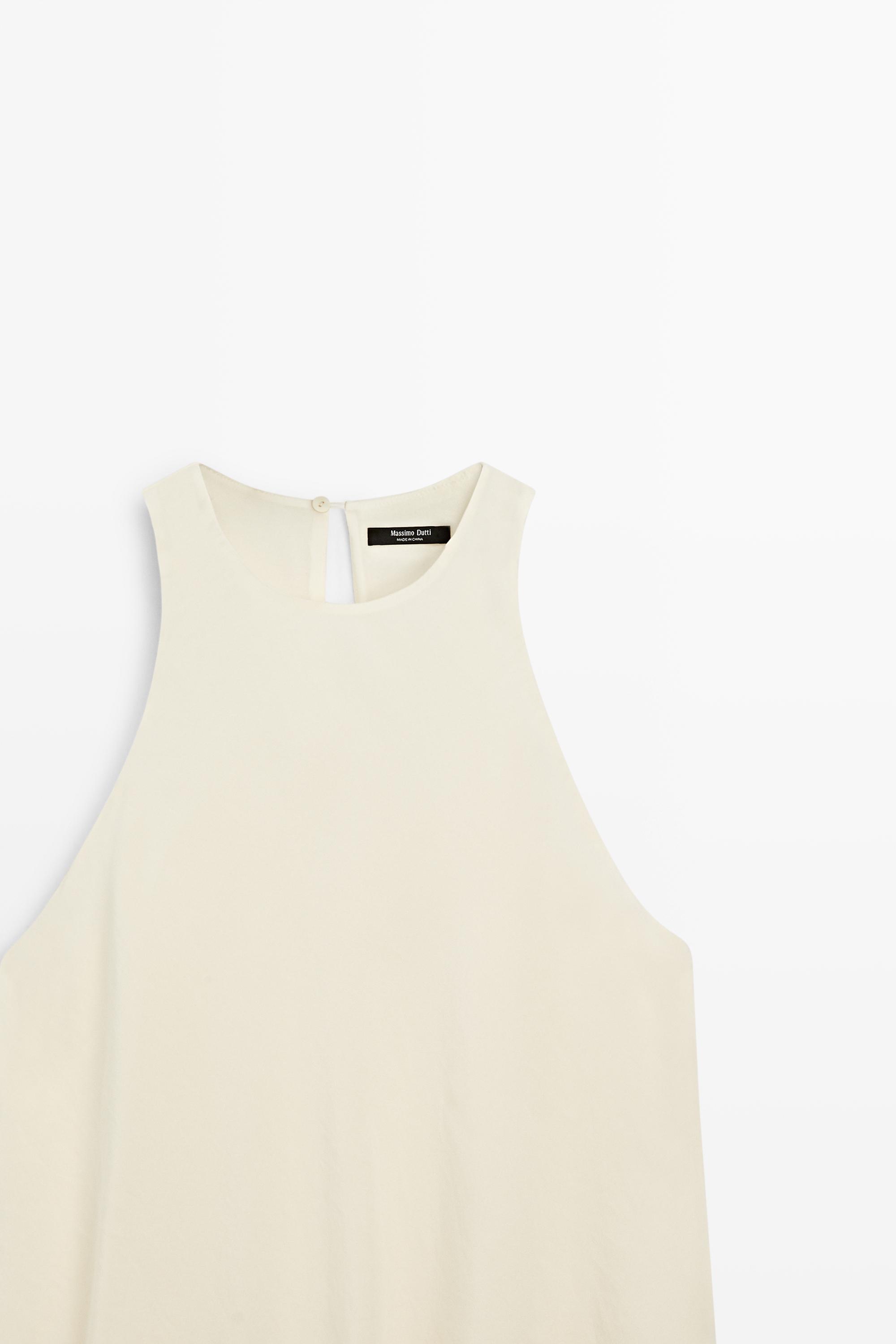 Flowing midi dress with ruffles — CREAM