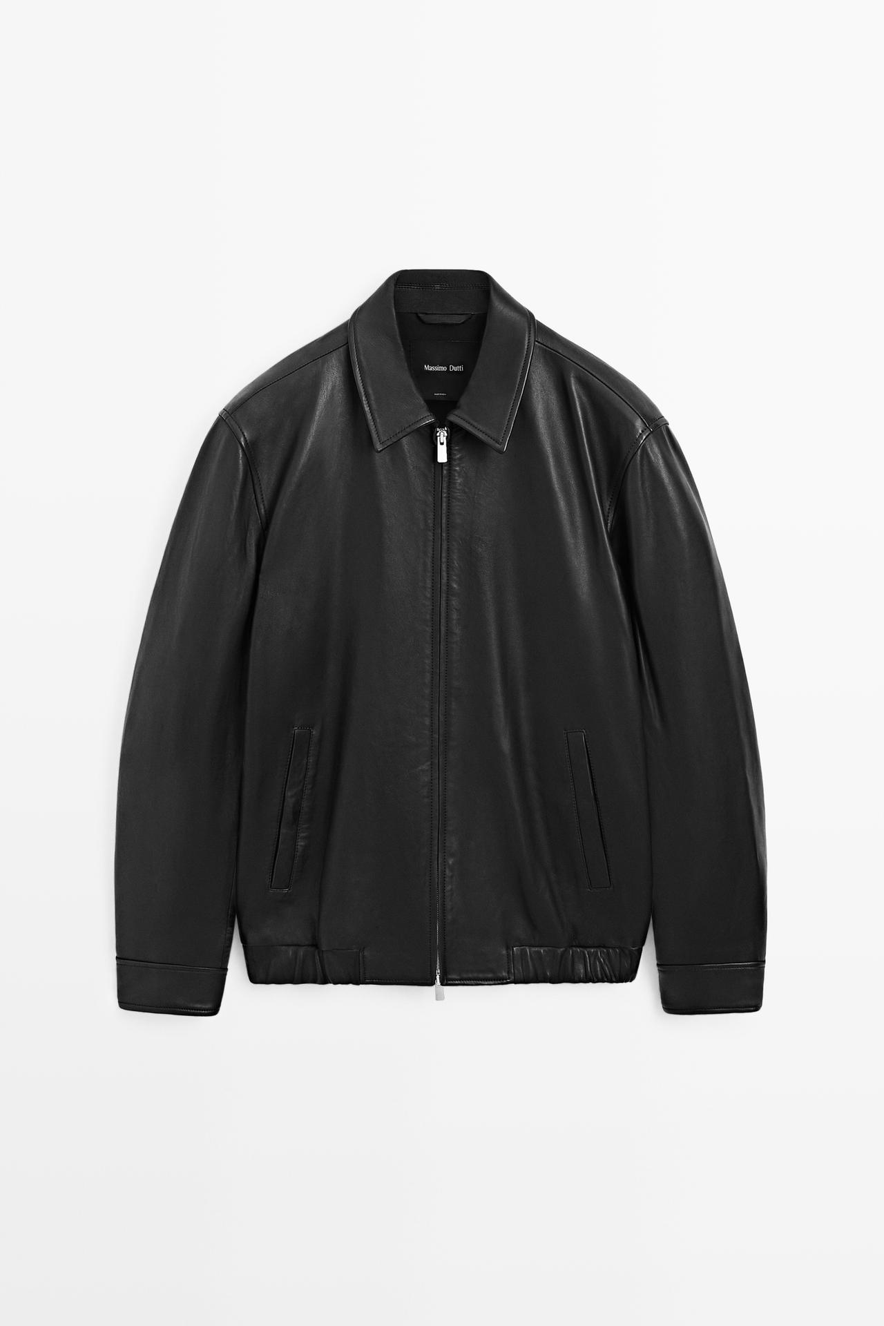 Jacket with nappa leather collar detail — BLACK