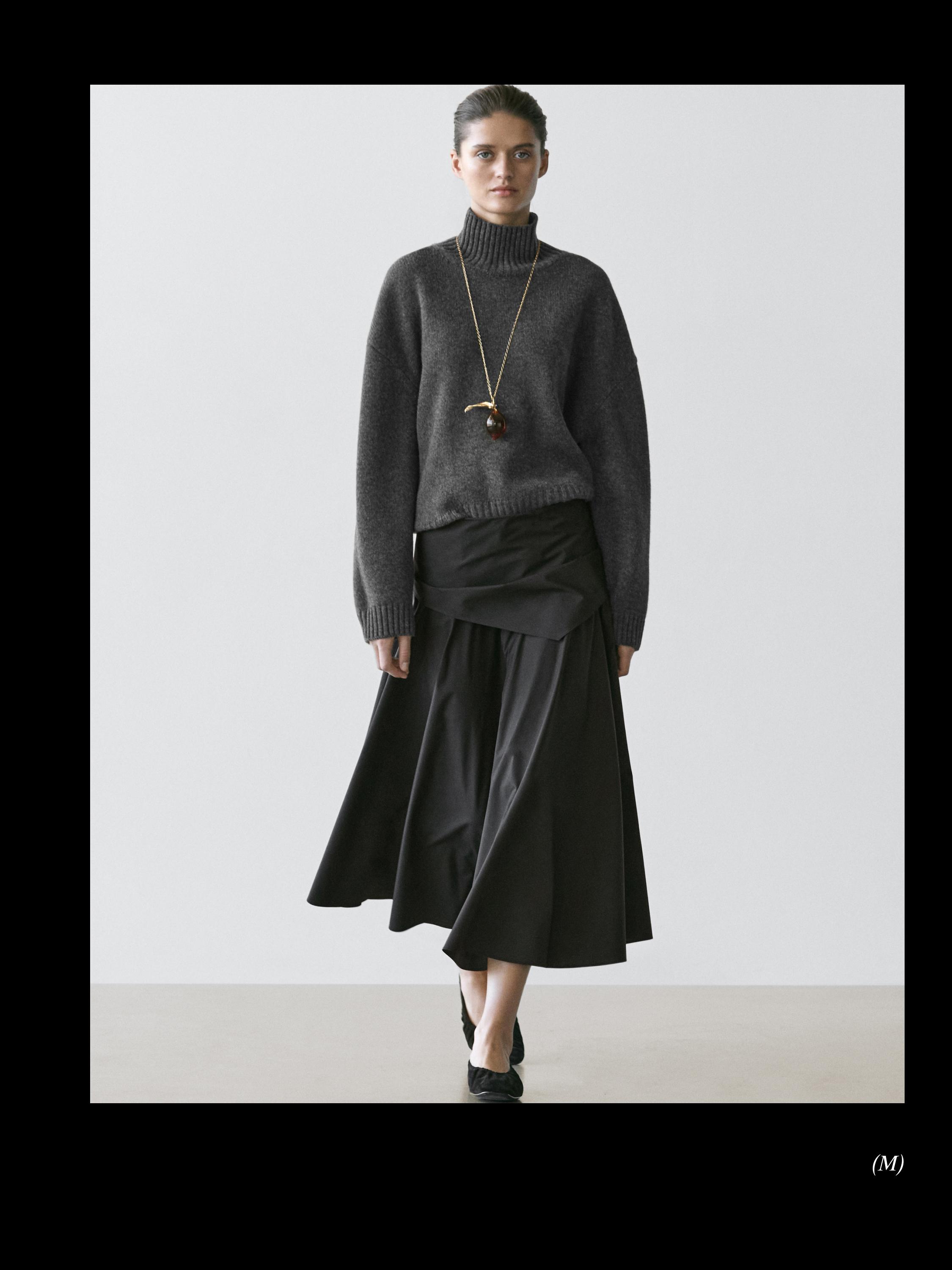 Midi skirt with scarf detail — BLACK