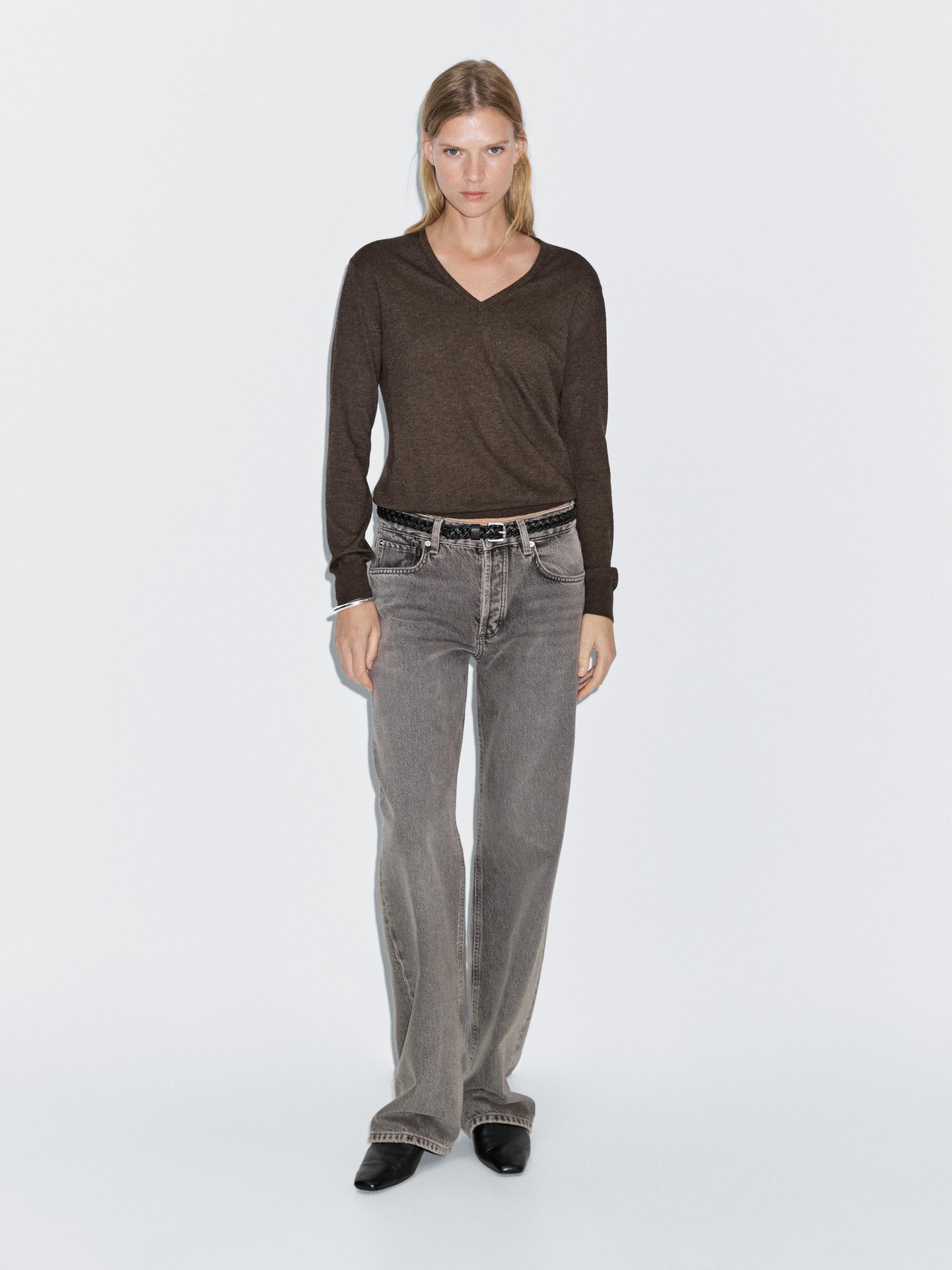 Wool blend V-neck knit sweater