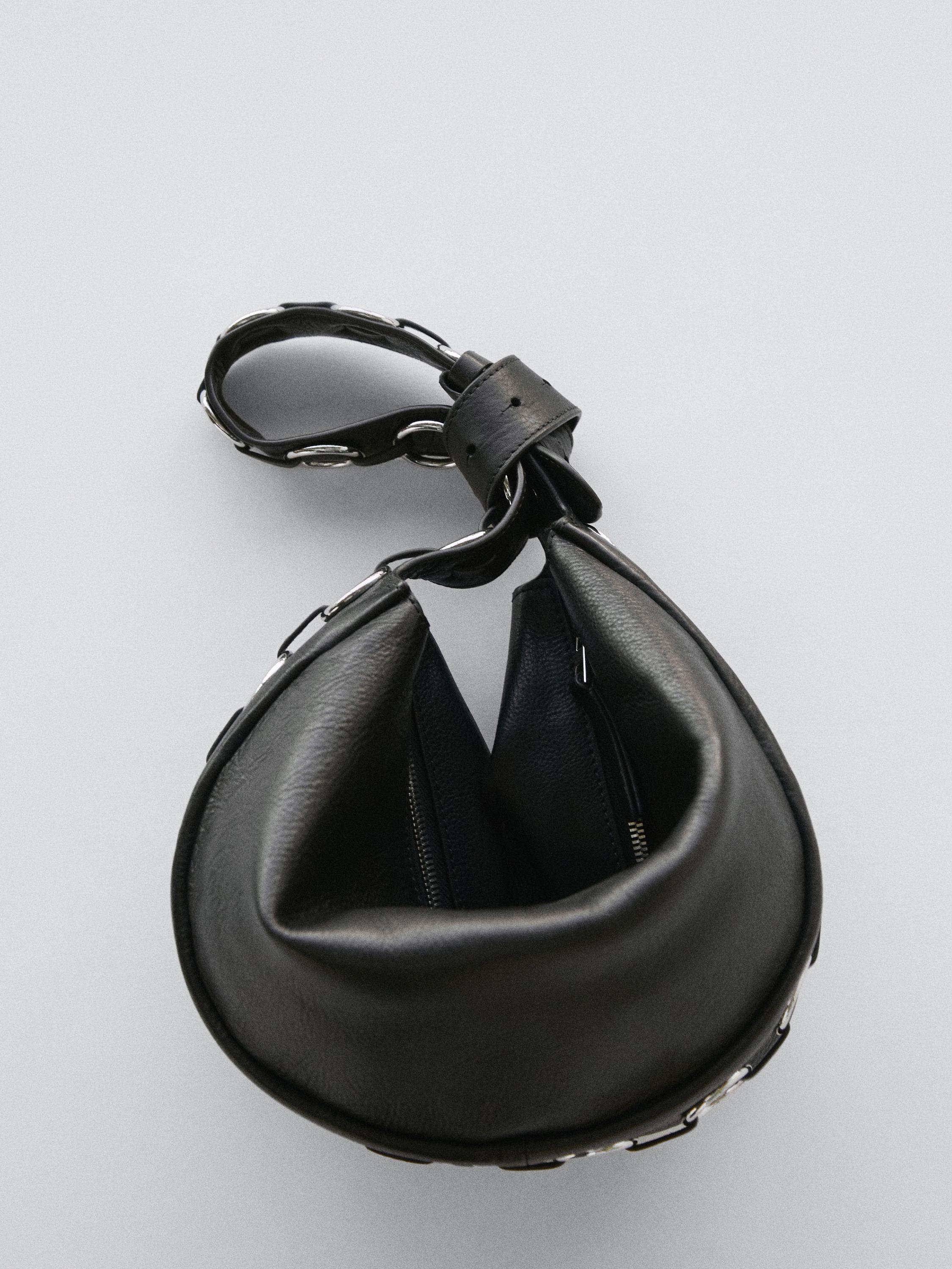 Nappa leather bag with eyelets — BLACK