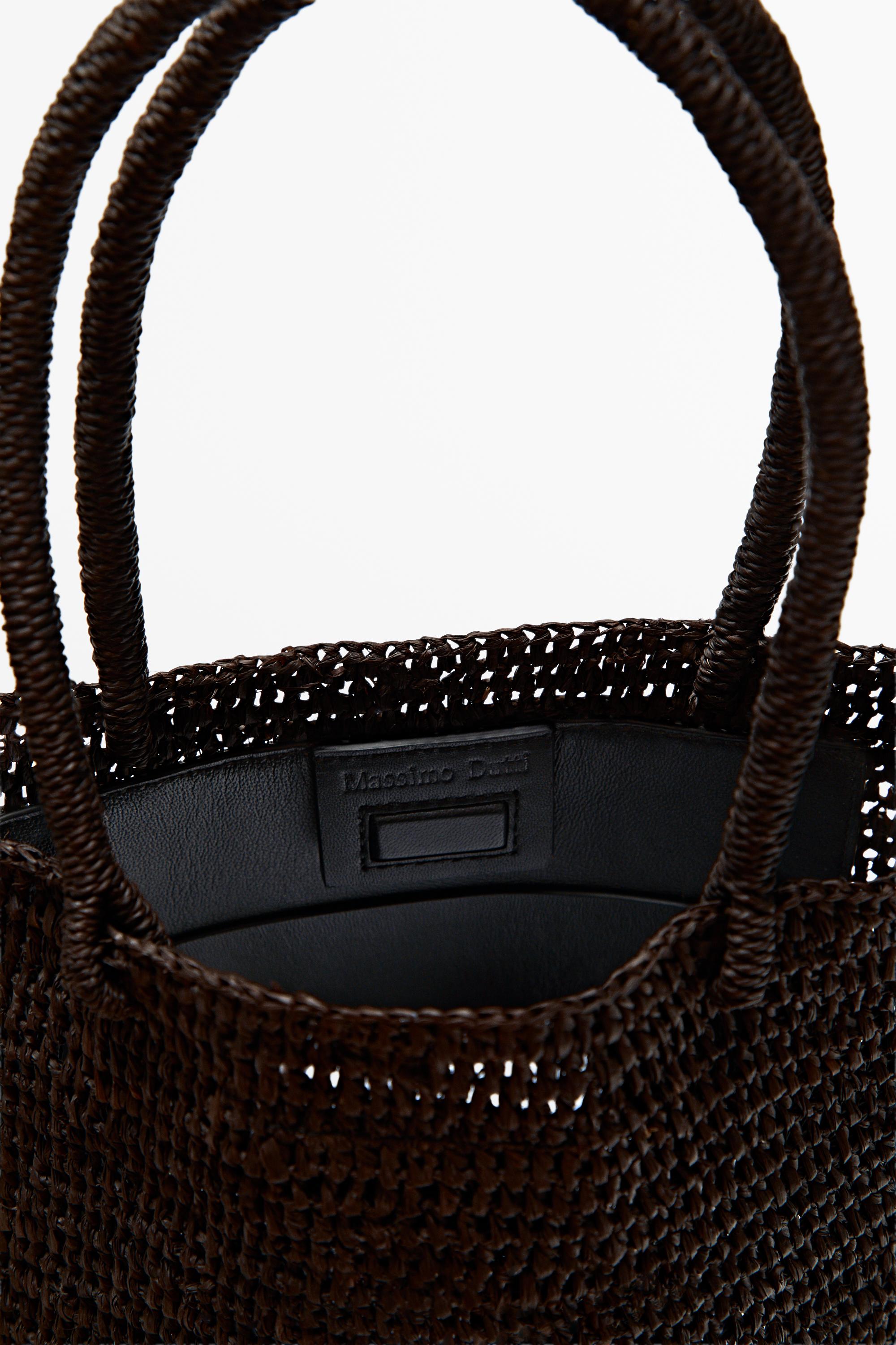 Mini raffia bucket bag — BROWN