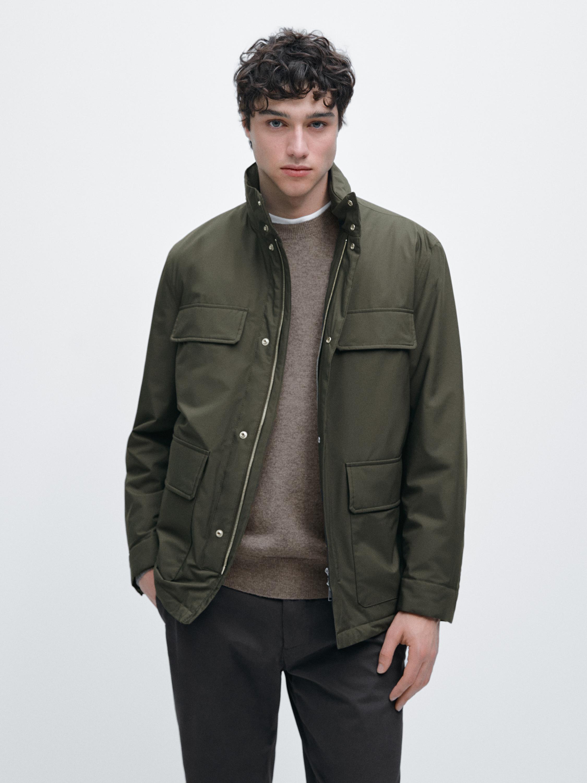 Water-repellent puffer jacket with pockets — BROWN