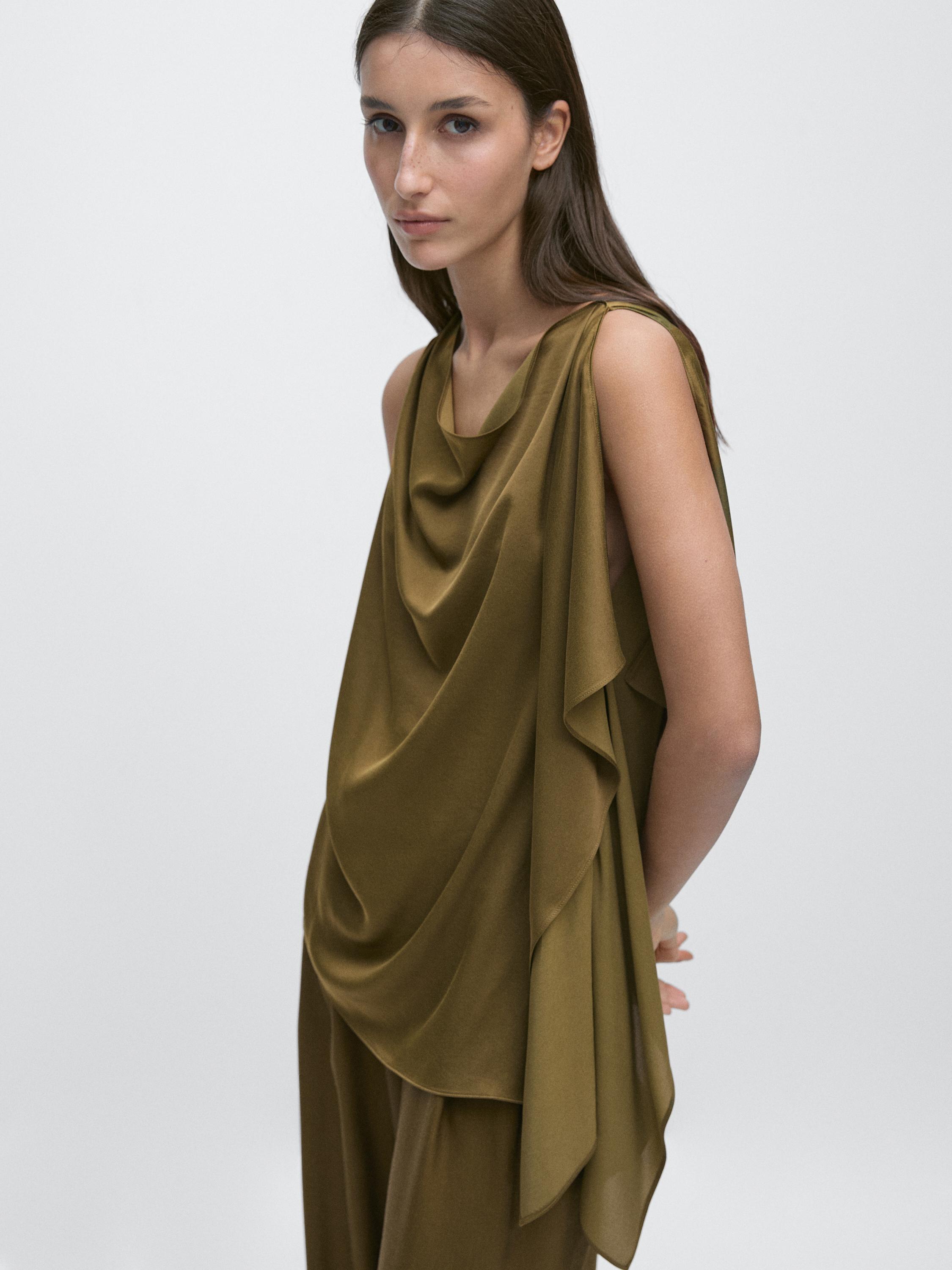 Flowing silk blend draped cape top