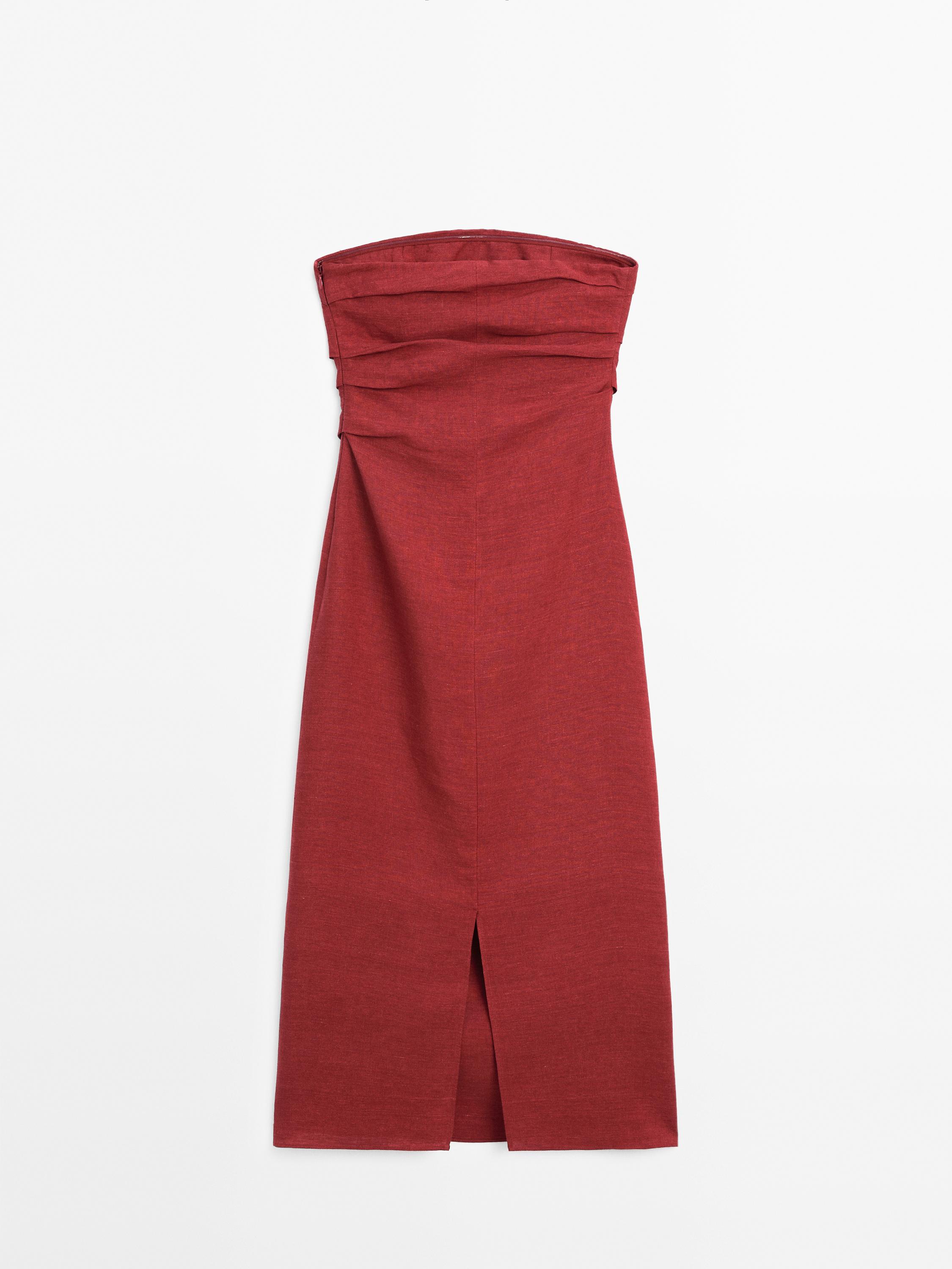 Strapless linen midi dress