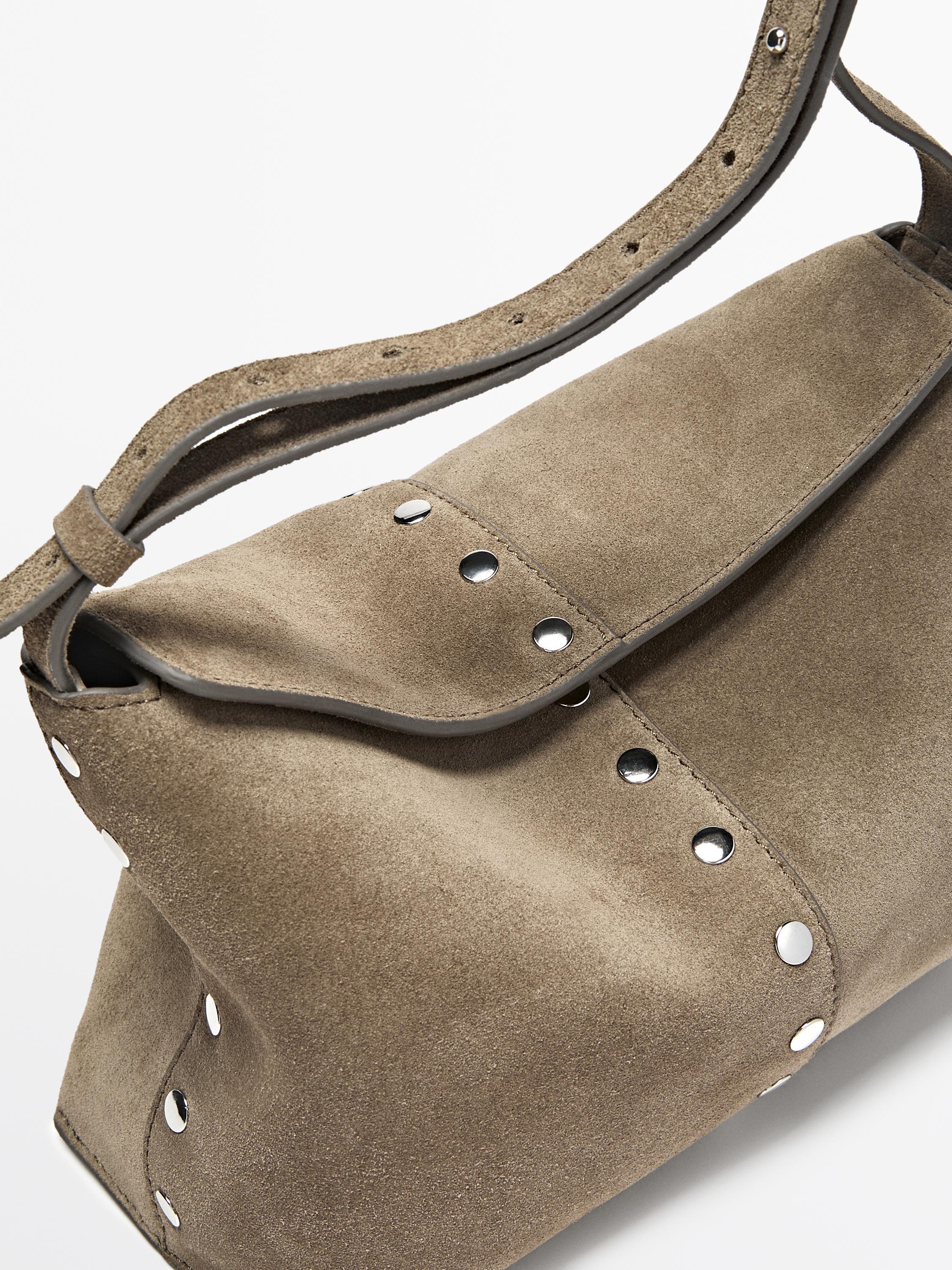 Split leather bag with stud details — MOLE BROWN