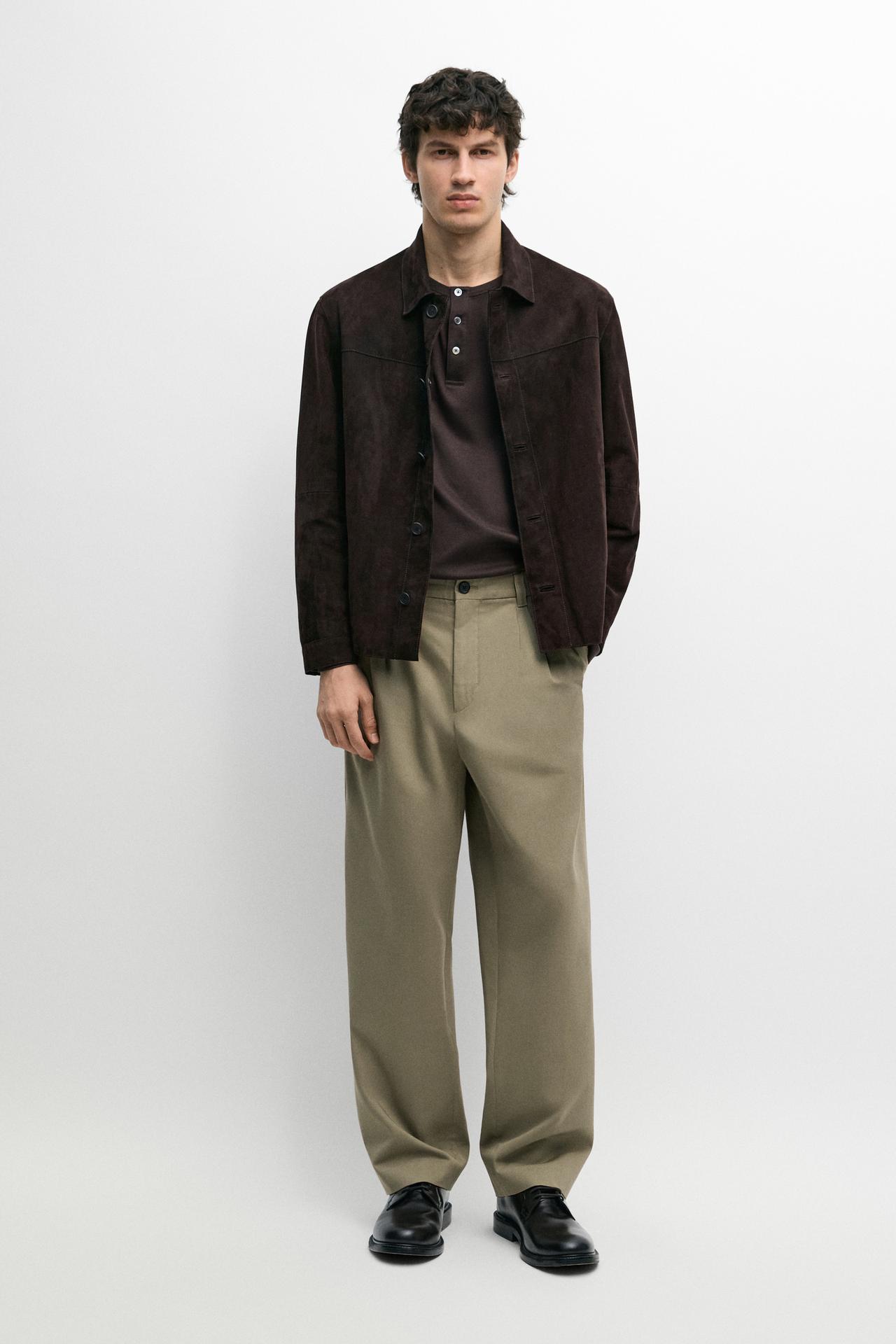 Pants with double pleats, 100% cotton — OLIVE