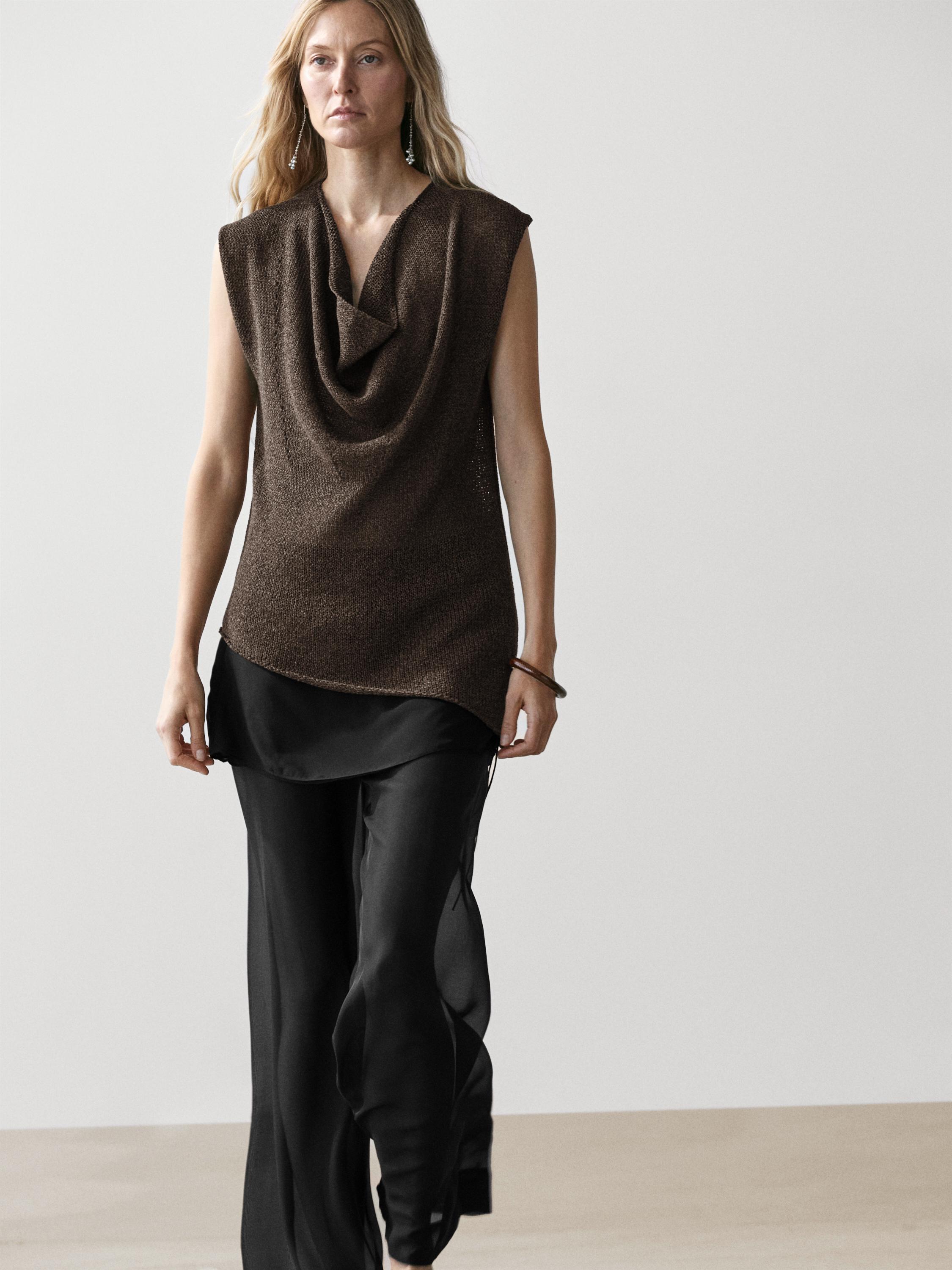 Asymmetric cowl neck top — Chocolate