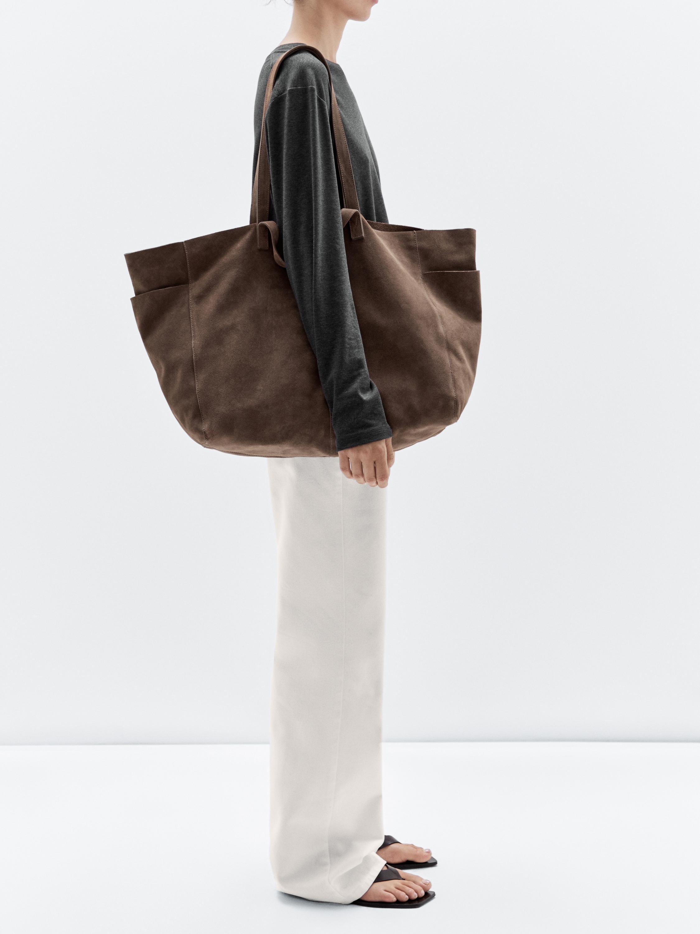Leather and split leather maxi shopper bag