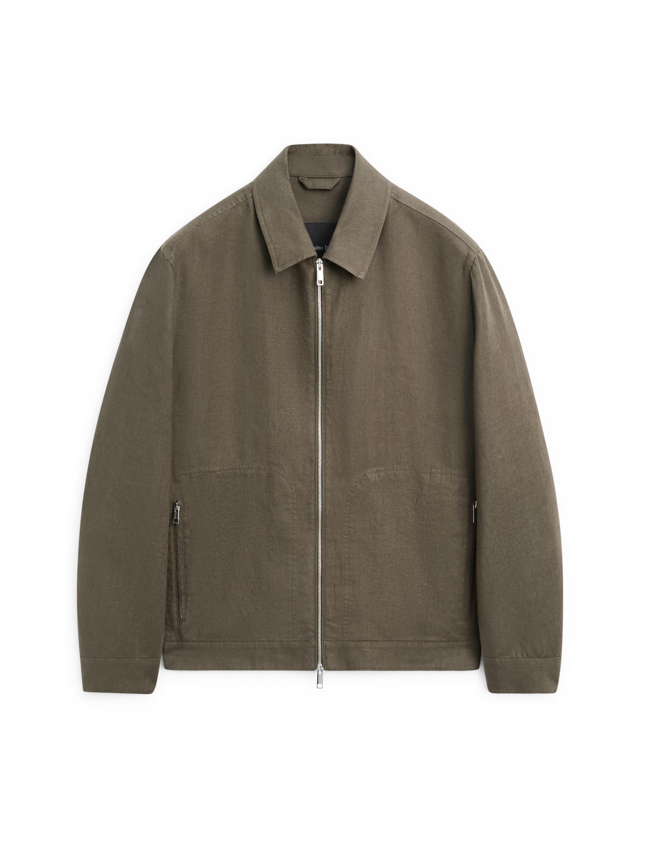 Cropped 100% linen jacket — KHAKI