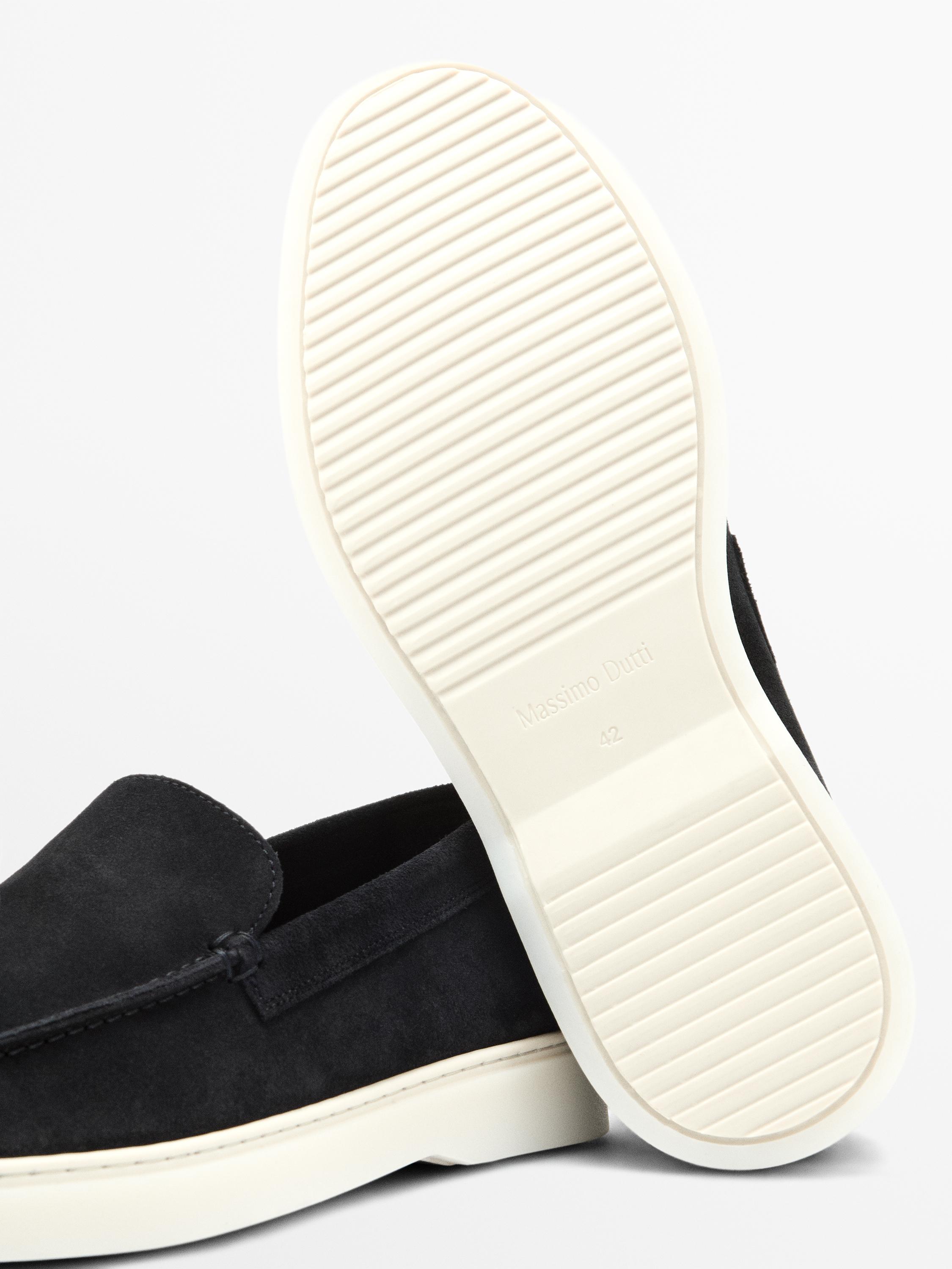 Split leather loafers with moc toe — BLUE