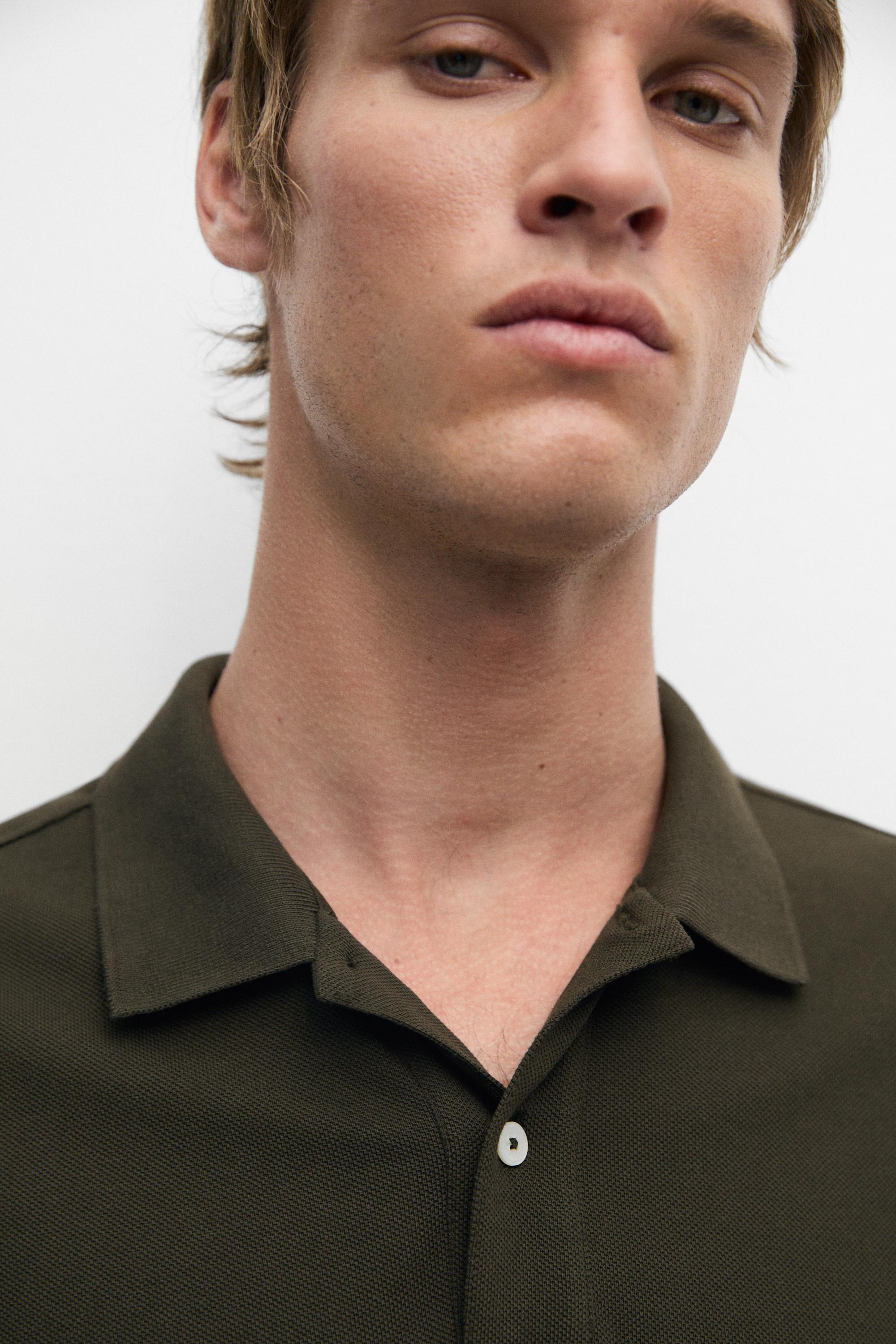 Micro-textured cotton piqué polo shirt — MOSS GREEN