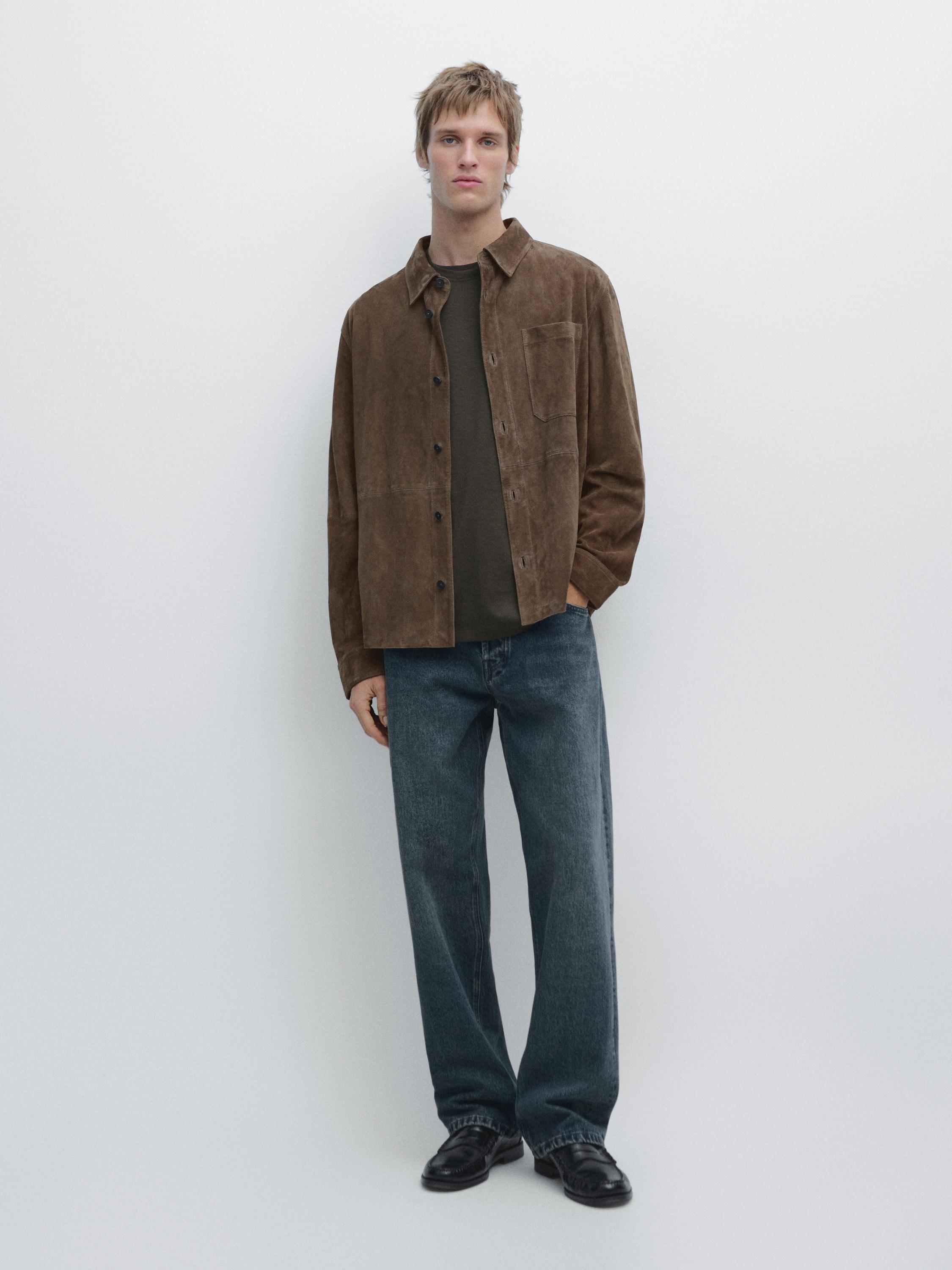 Suede leather overshirt — DARK GREY