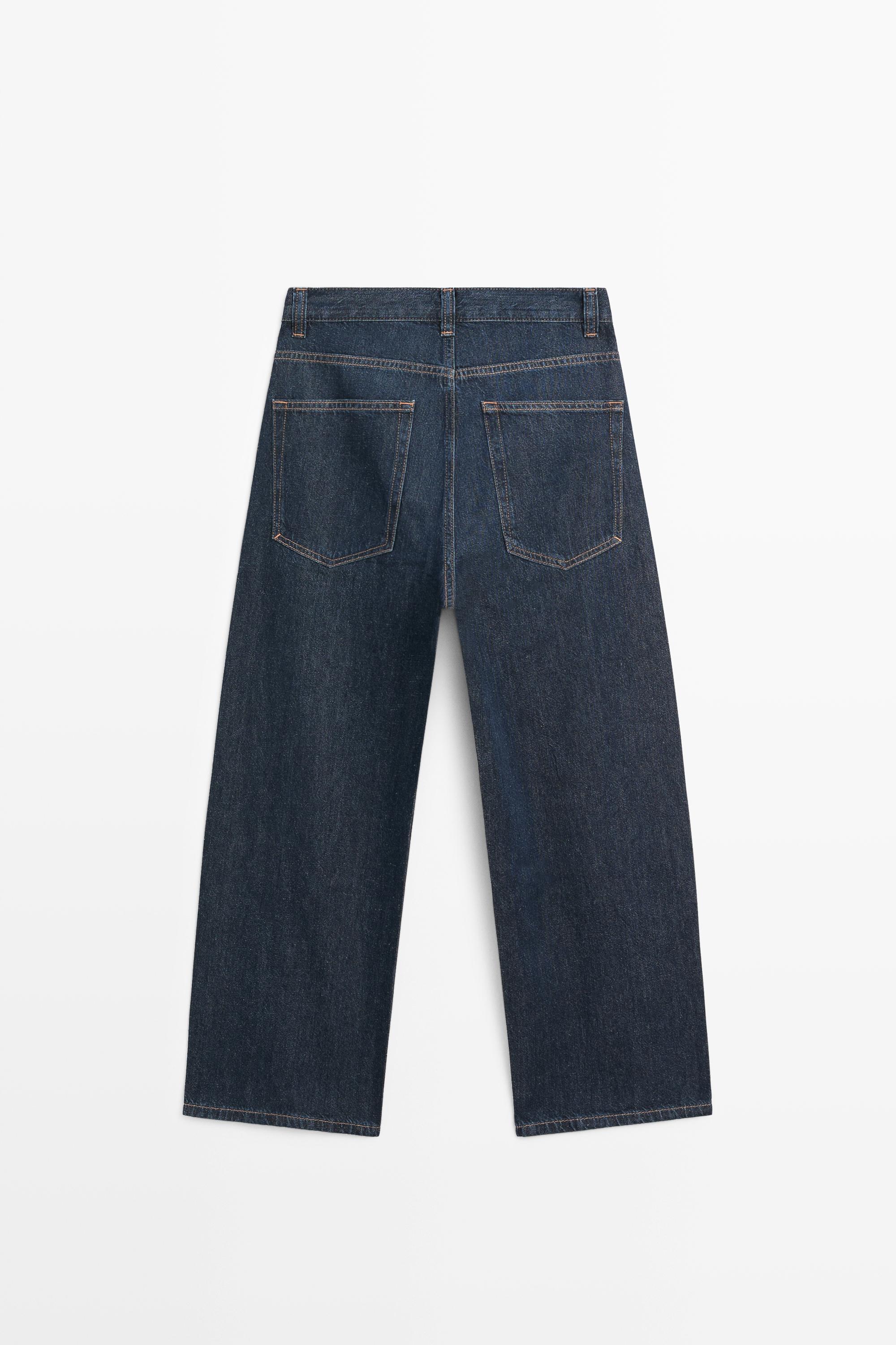 Jeans perna larga de cintura média cropped