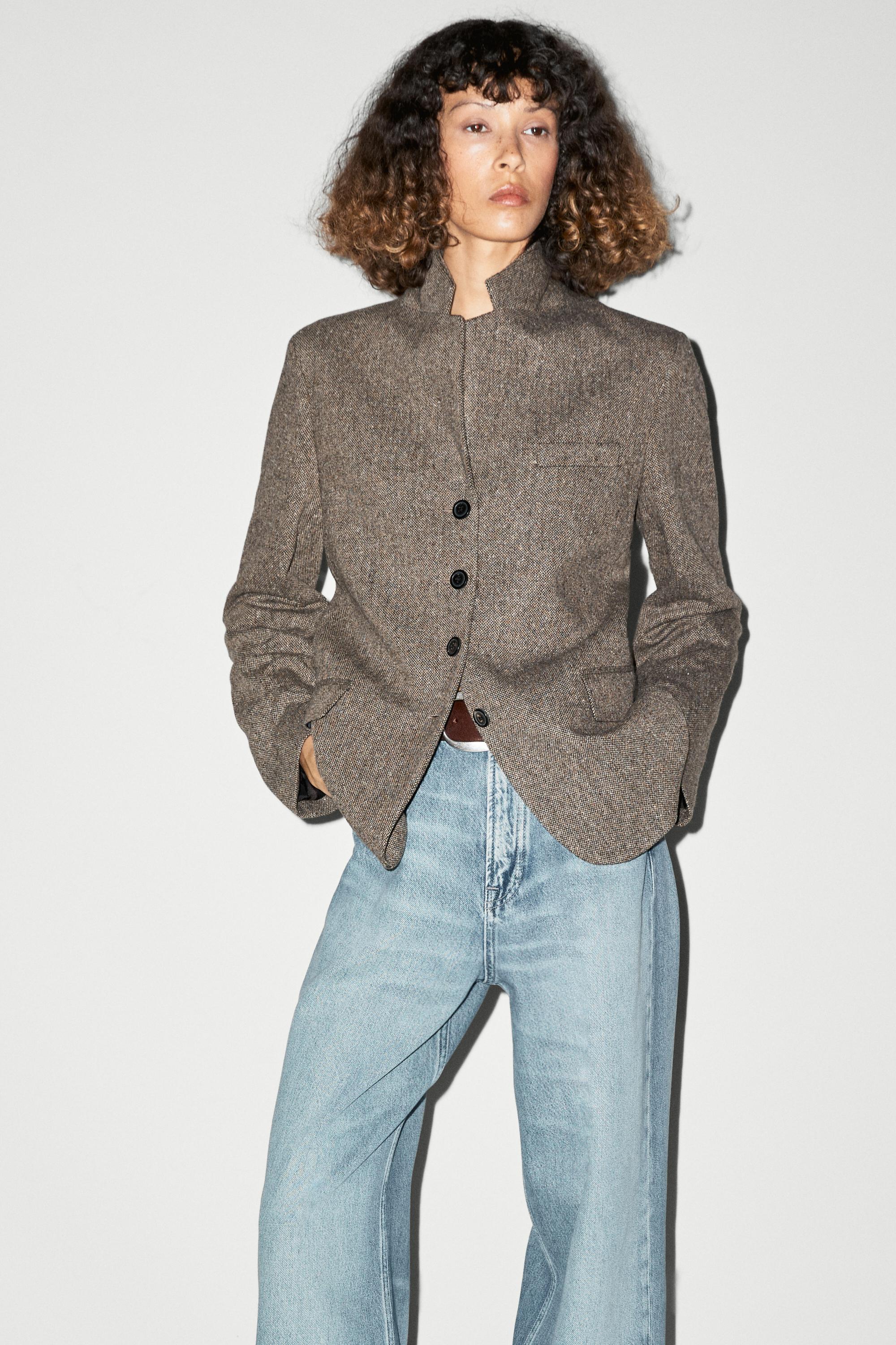 Cropped wool blend blazer — BROWN