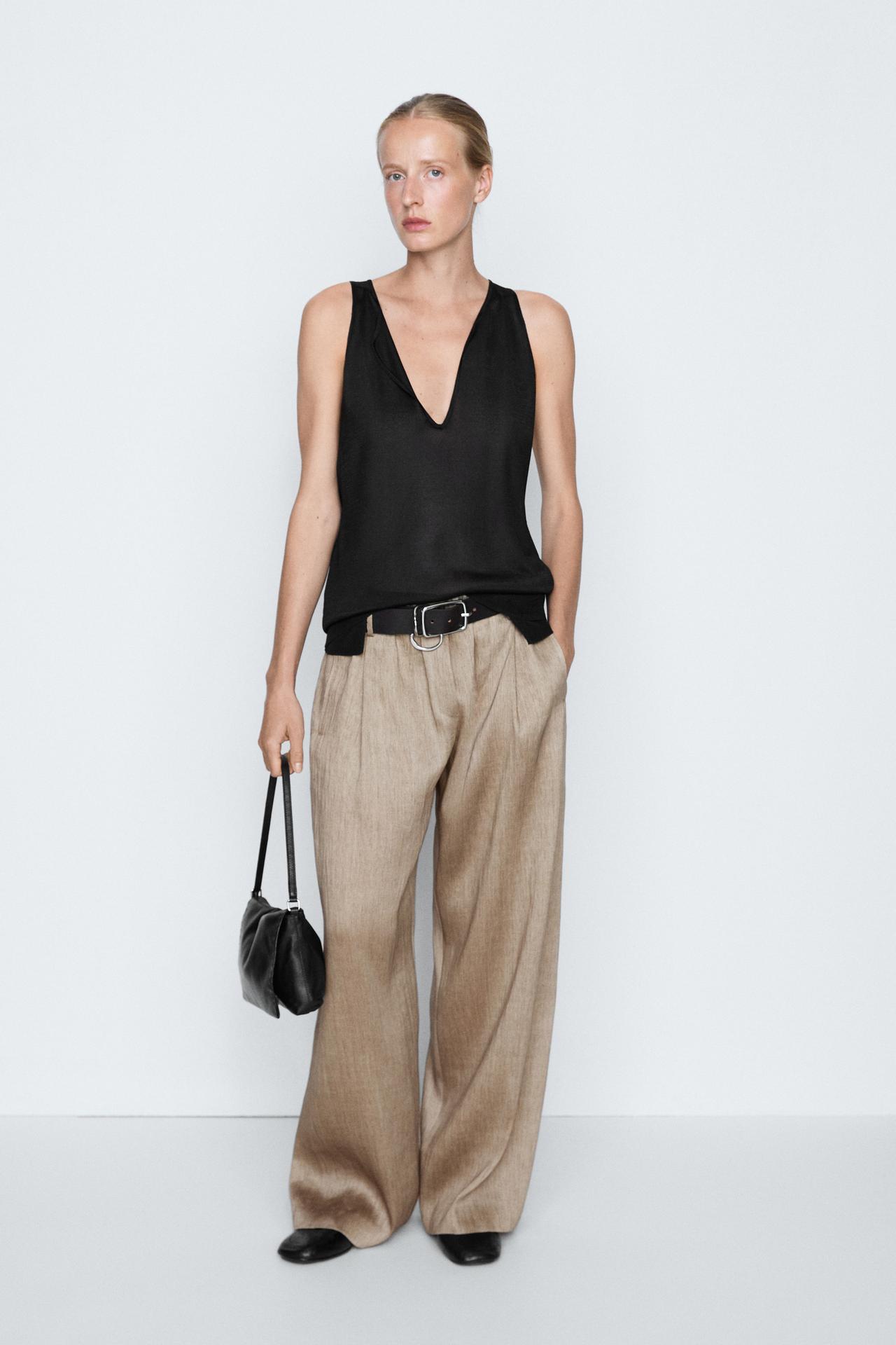 Pleated satin trousers with elastic detail - STUDIO — STONE