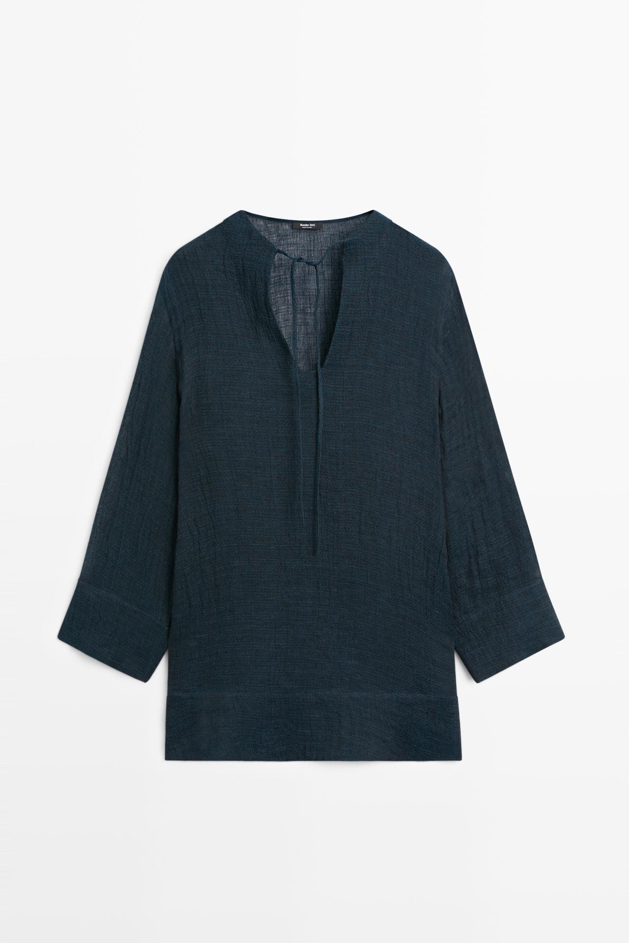 100% linen flowy mini dress — BLUE