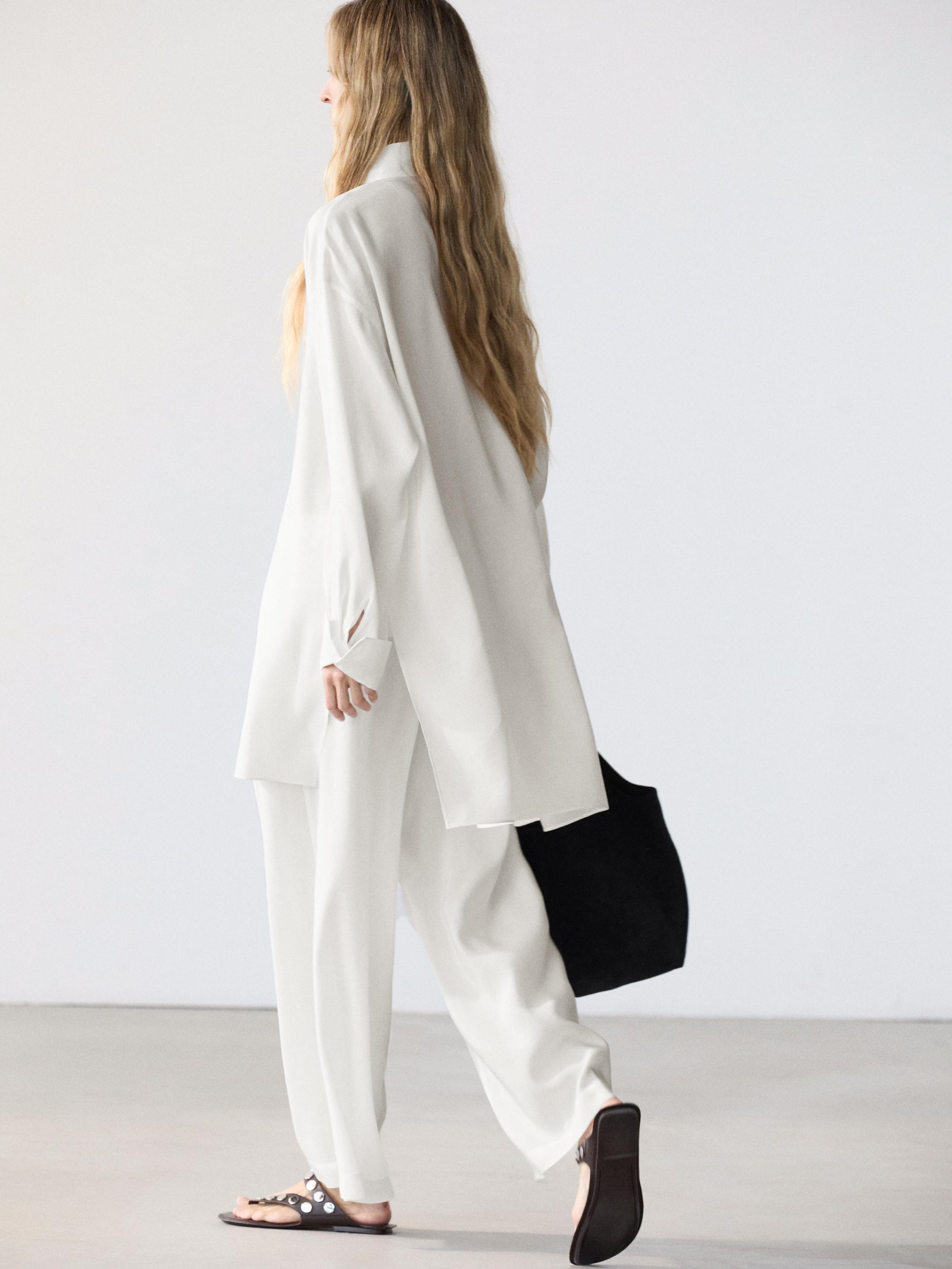 Flowing linen blend trousers — Off white