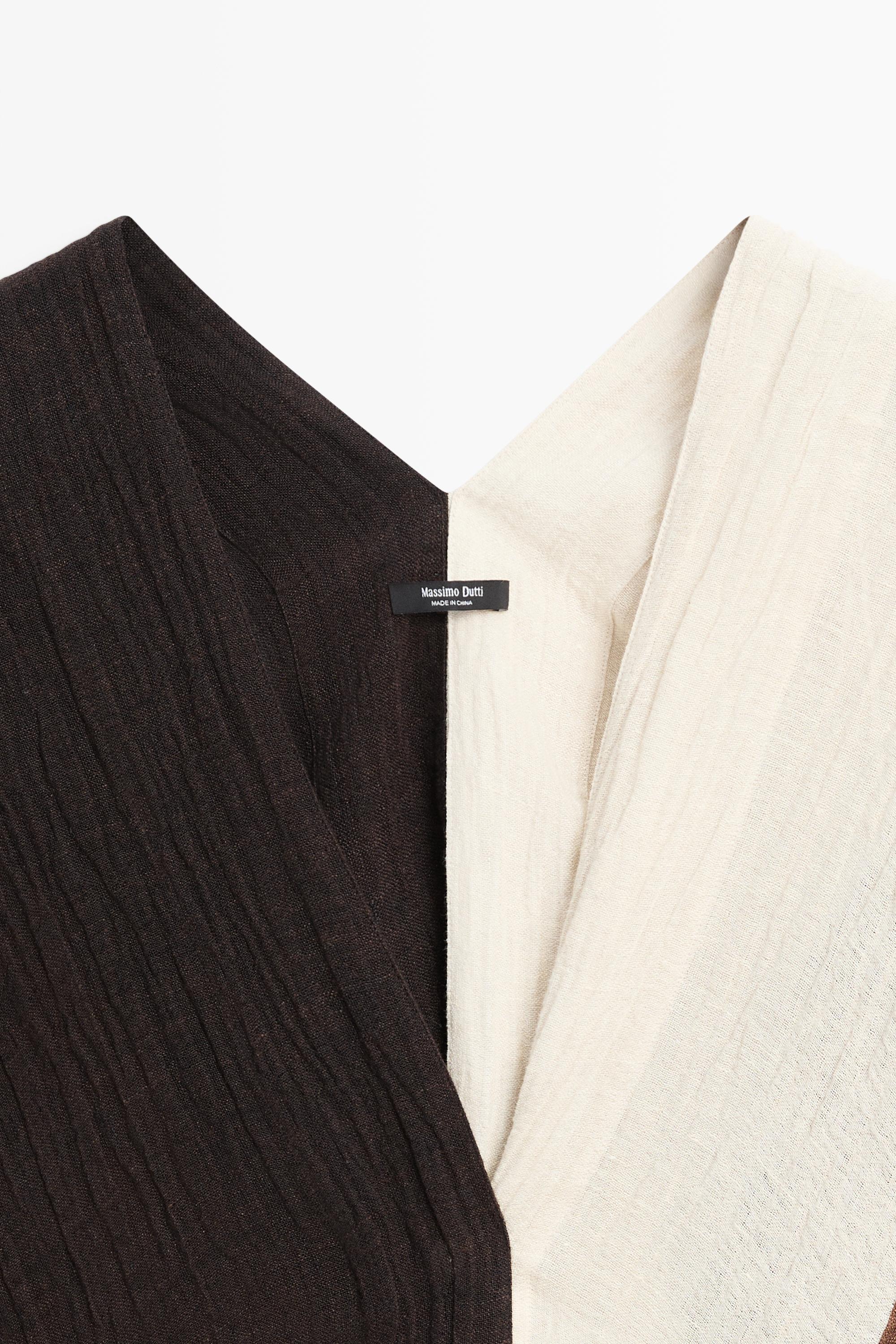 Textured tricolor linen blend kaftan — BROWN